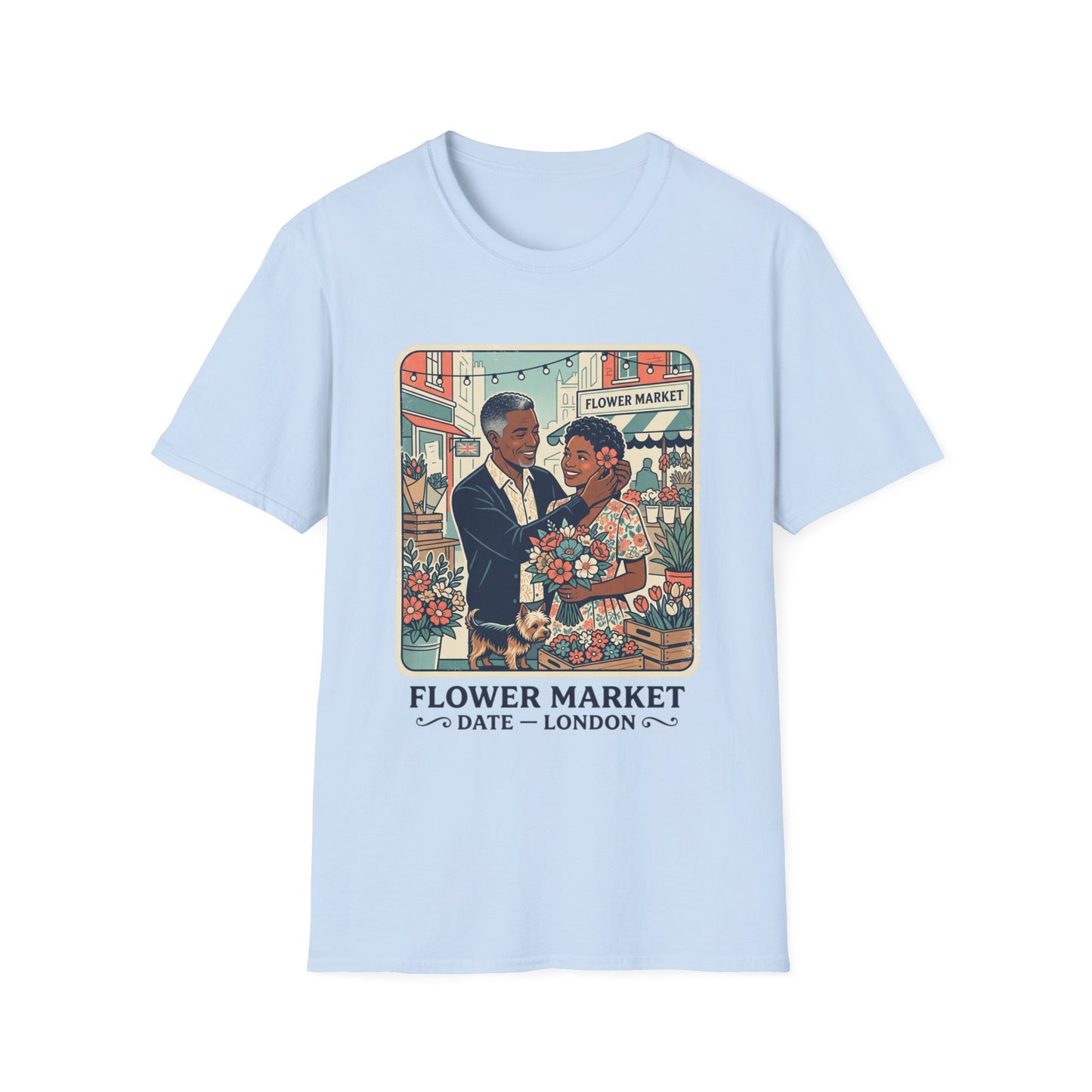 Flower Market Date — London T-Shirt — Retro Couple Floral Market Graphic Tee