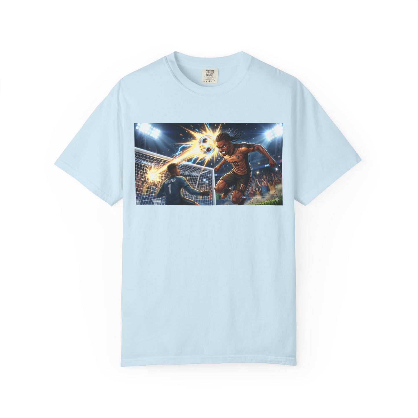 Soccer Goal Celebration T-Shirt — Action Football Scene Graphic Tee