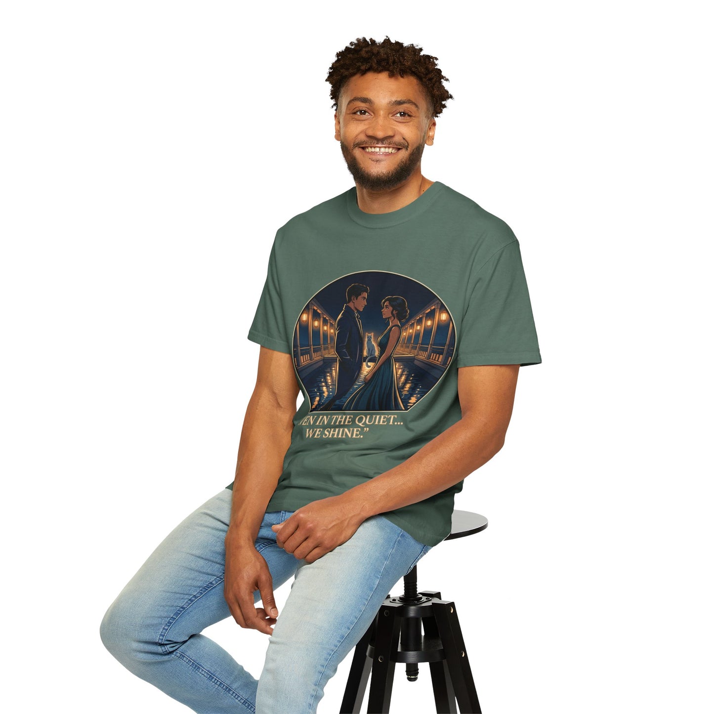 Romantic Night Stroll T-Shirt — "Even in the Quiet... We Shine" Graphic Tee