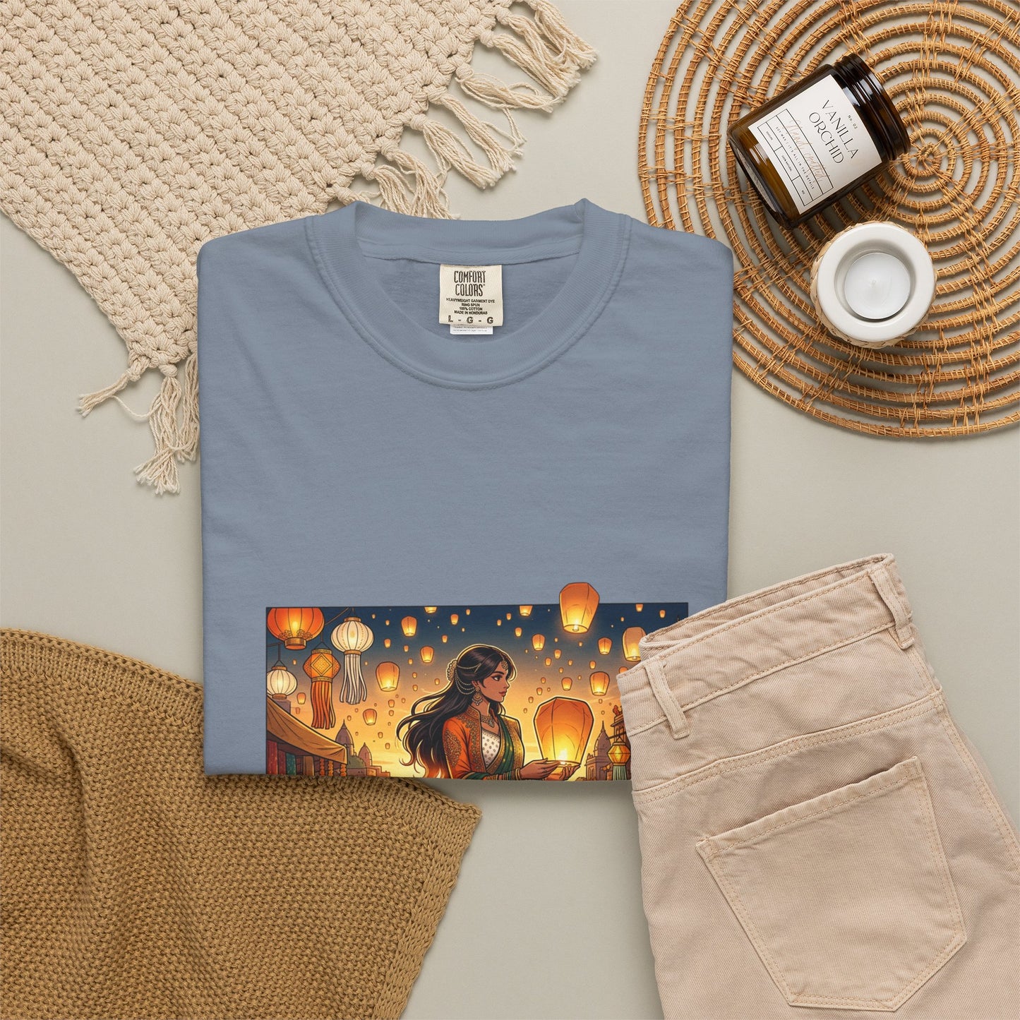 Diwali Lantern Festival T-Shirt — Indian Dancer with Floating Sky Lanterns