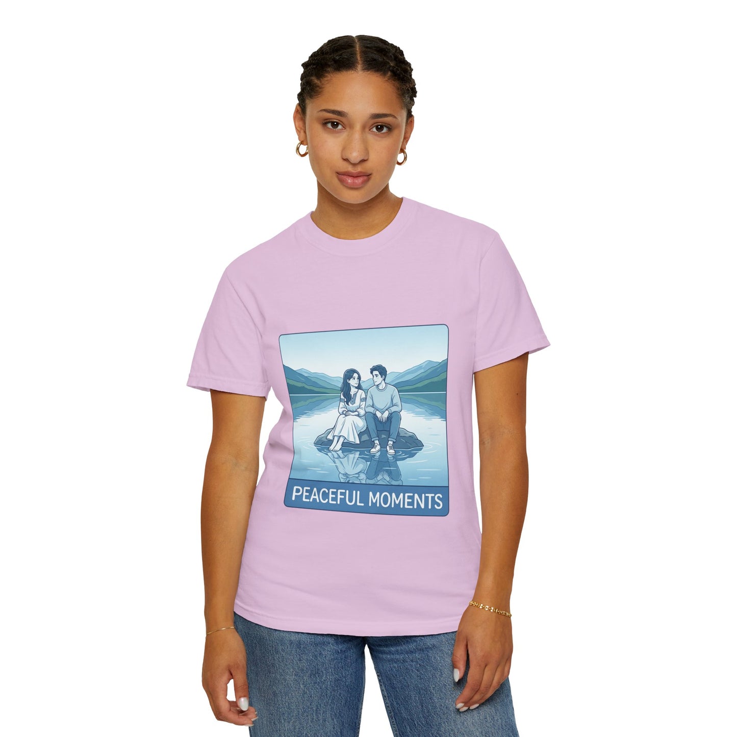 Peaceful Moments Tee — Couple Sitting by Lake Graphic T-Shirt