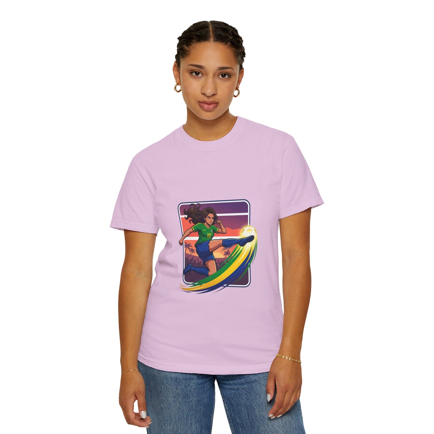 Surfing Sunset T-Shirt — Girl Surfer Rainbow Wave Graphic Tee