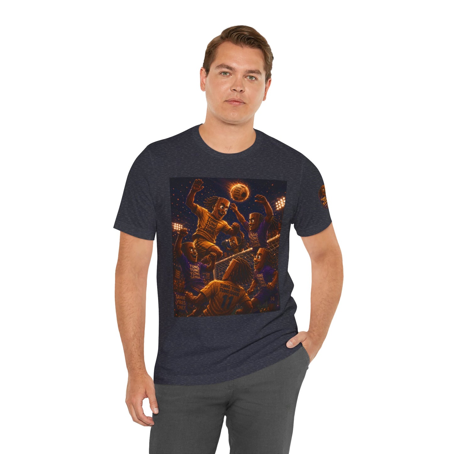 Tung Tung Tung Sahur Header Goal Soccer Action Graphic Tee — Team Court Night Design