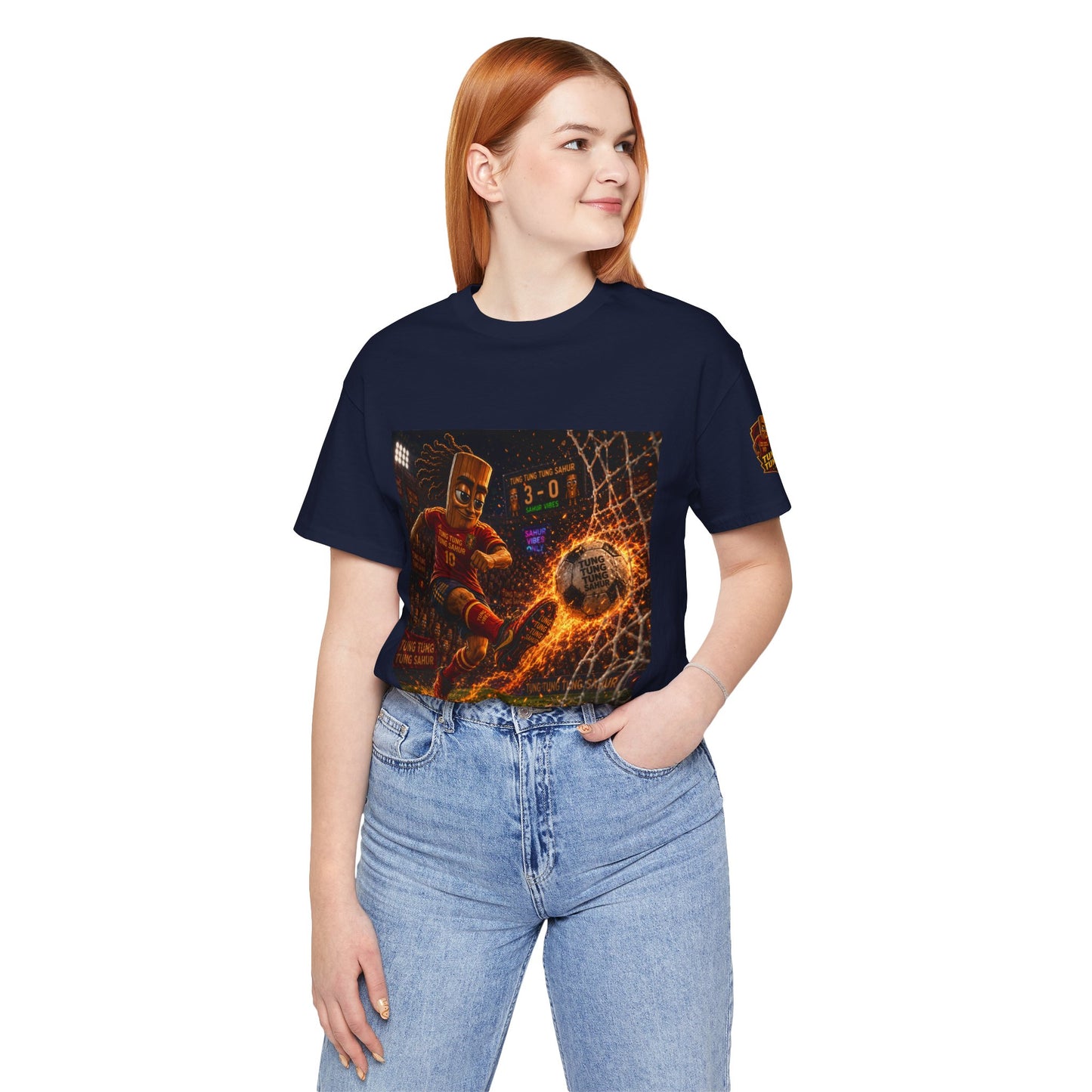 Tung Tung Tung Sahur Soccer Kick Firestorm Graphic Tee — ‘Goal’ Animated Kick Design