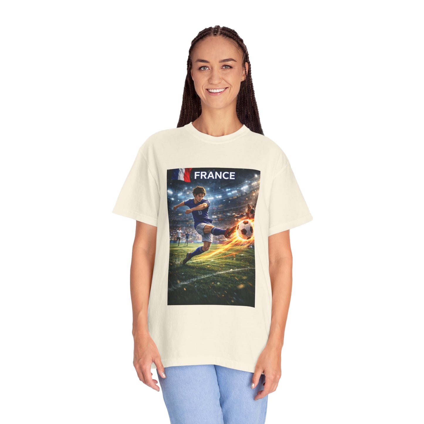 France Soccer Player Graphic T-Shirt — Football Kick Stadium Design