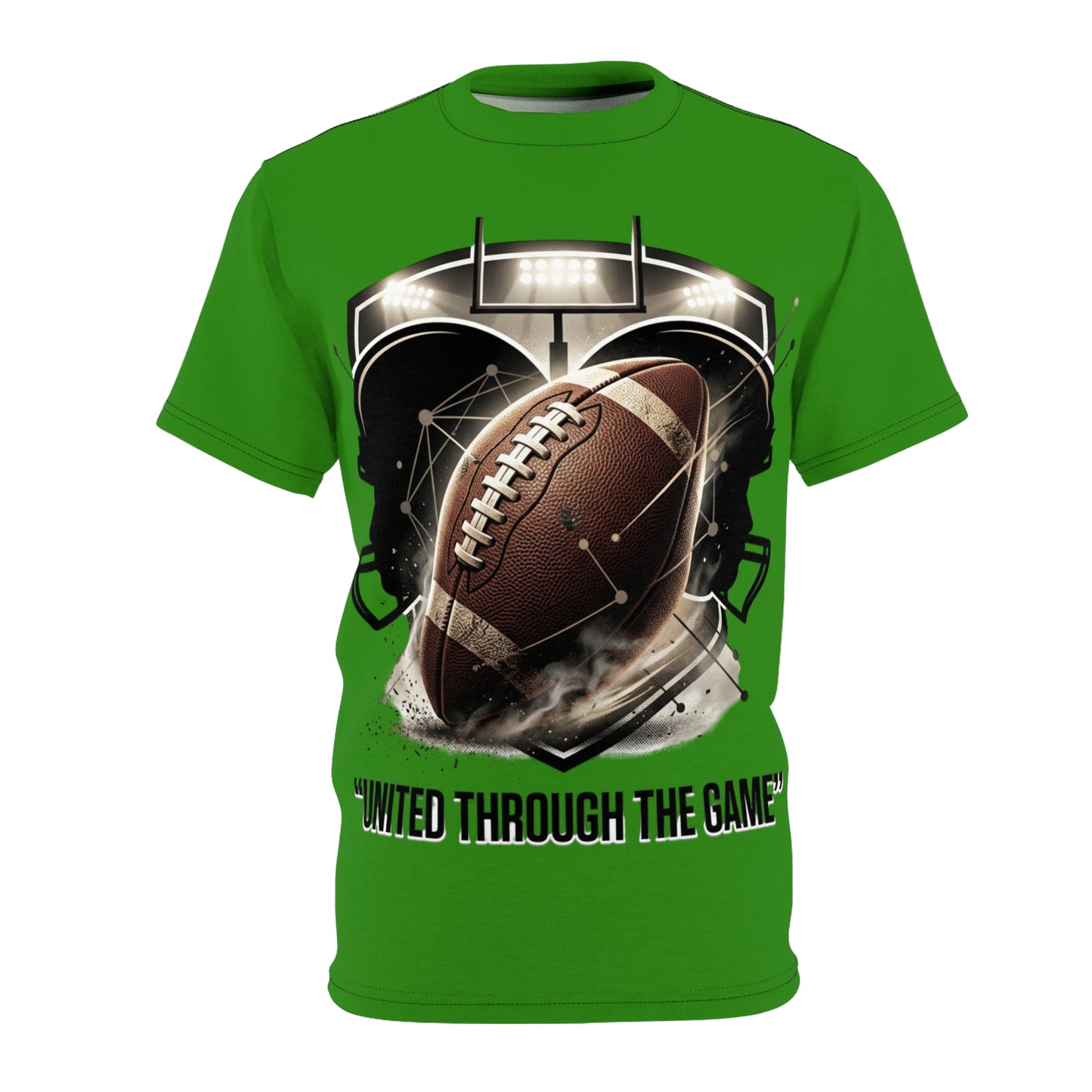 Football Helmet & Ball Tee — "United Through the Game" Graphic T-Shirt