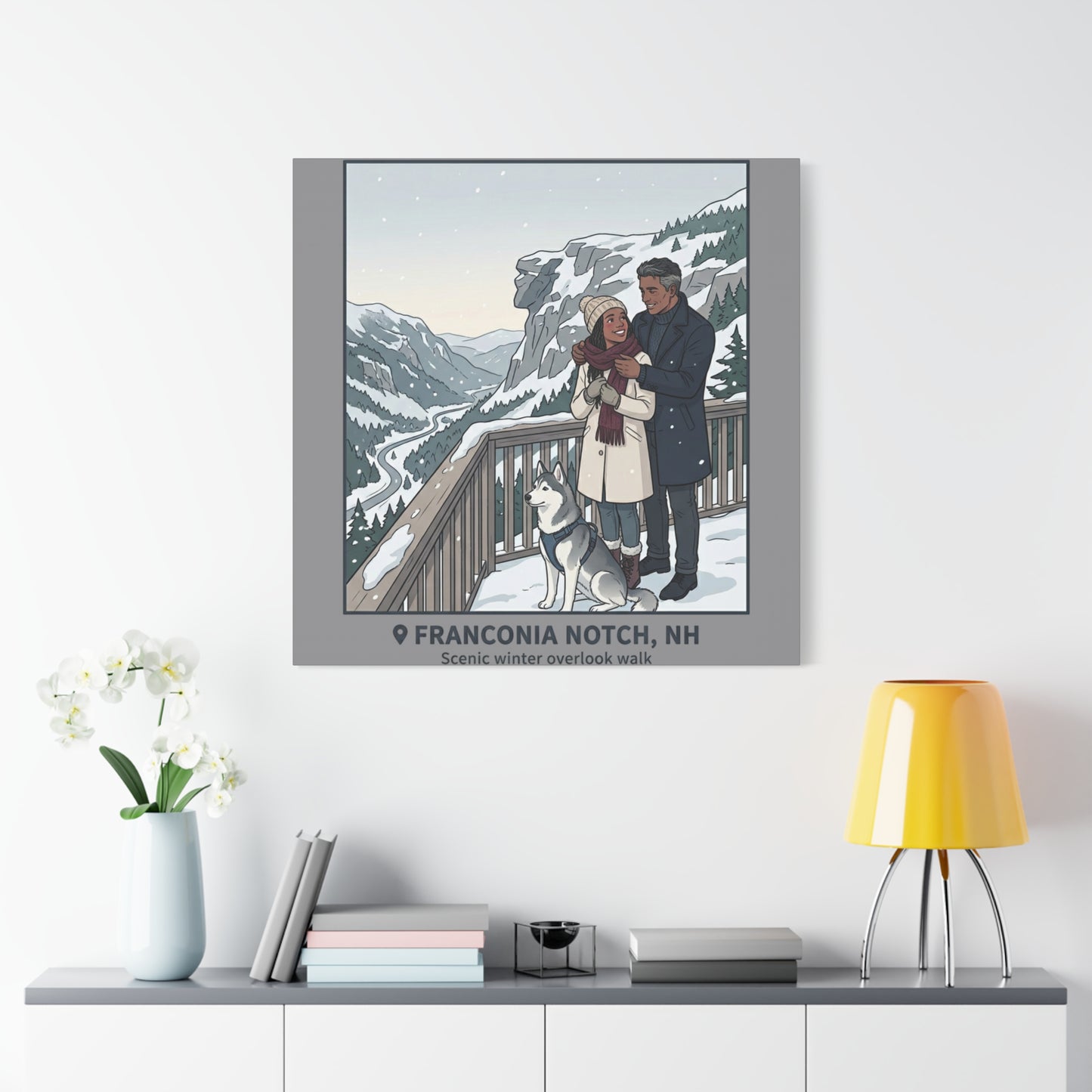 Franconia Notch Winter Couple Canvas Wall Art — Scenic New Hampshire Snowy Overlook Print