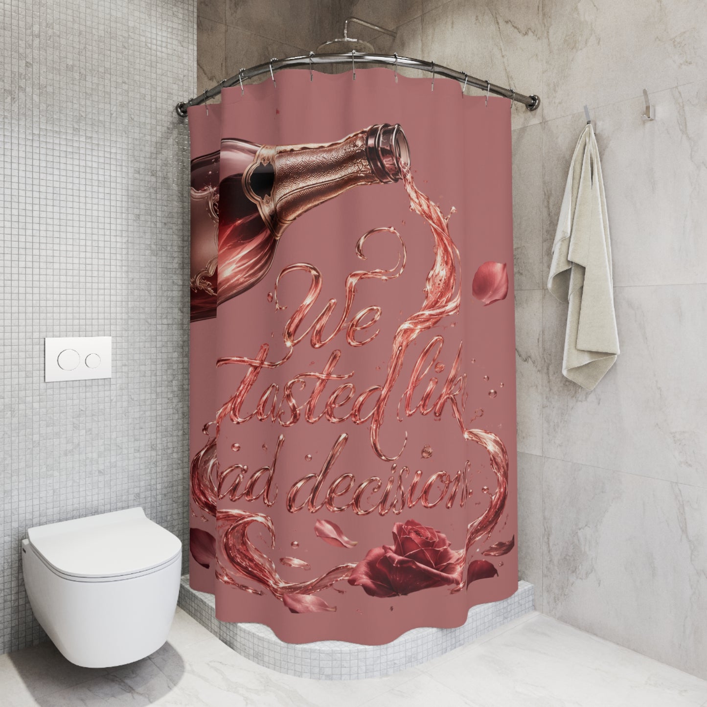We Taste Like Bad Decisions Shower Curtain – Wine Splash Bathroom Decor