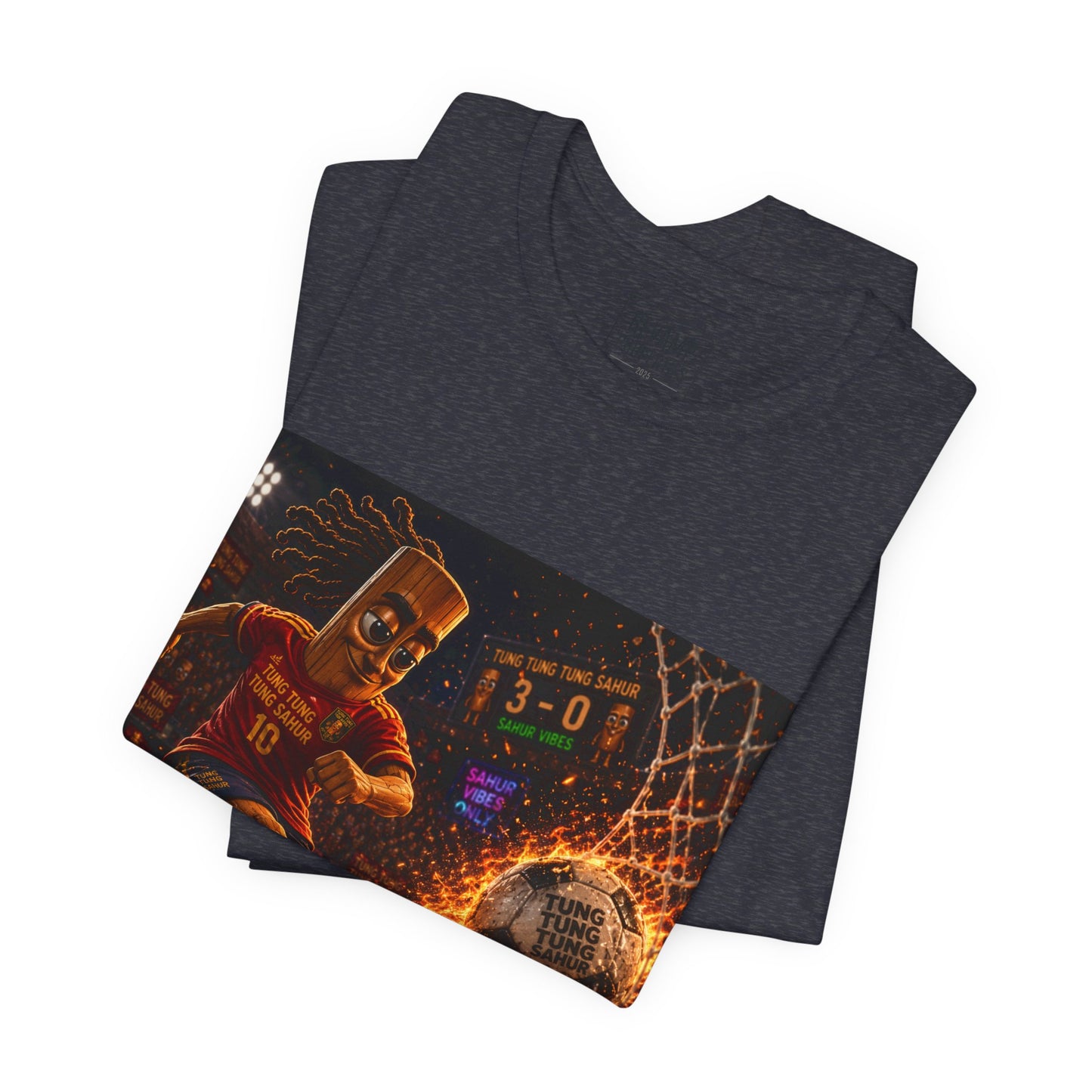 Tung Tung Tung Sahur Soccer Kick Firestorm Graphic Tee — ‘Goal’ Animated Kick Design