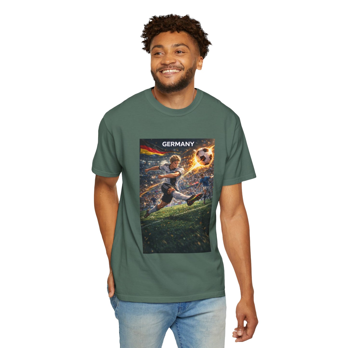 Germany Soccer Player Graphic T-Shirt — Retro Football Stadium Print