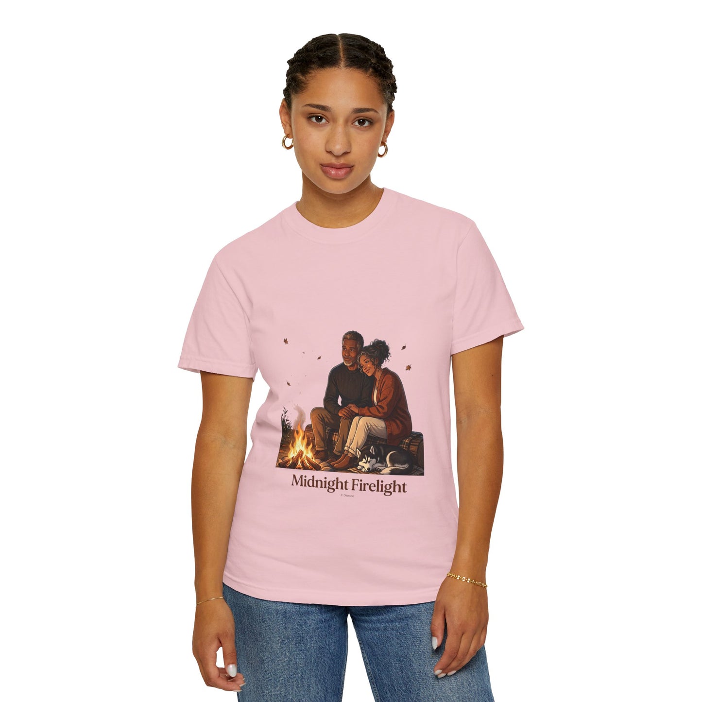 Midnight Firelight T-Shirt — Cozy Couple Campfire Graphic Tee