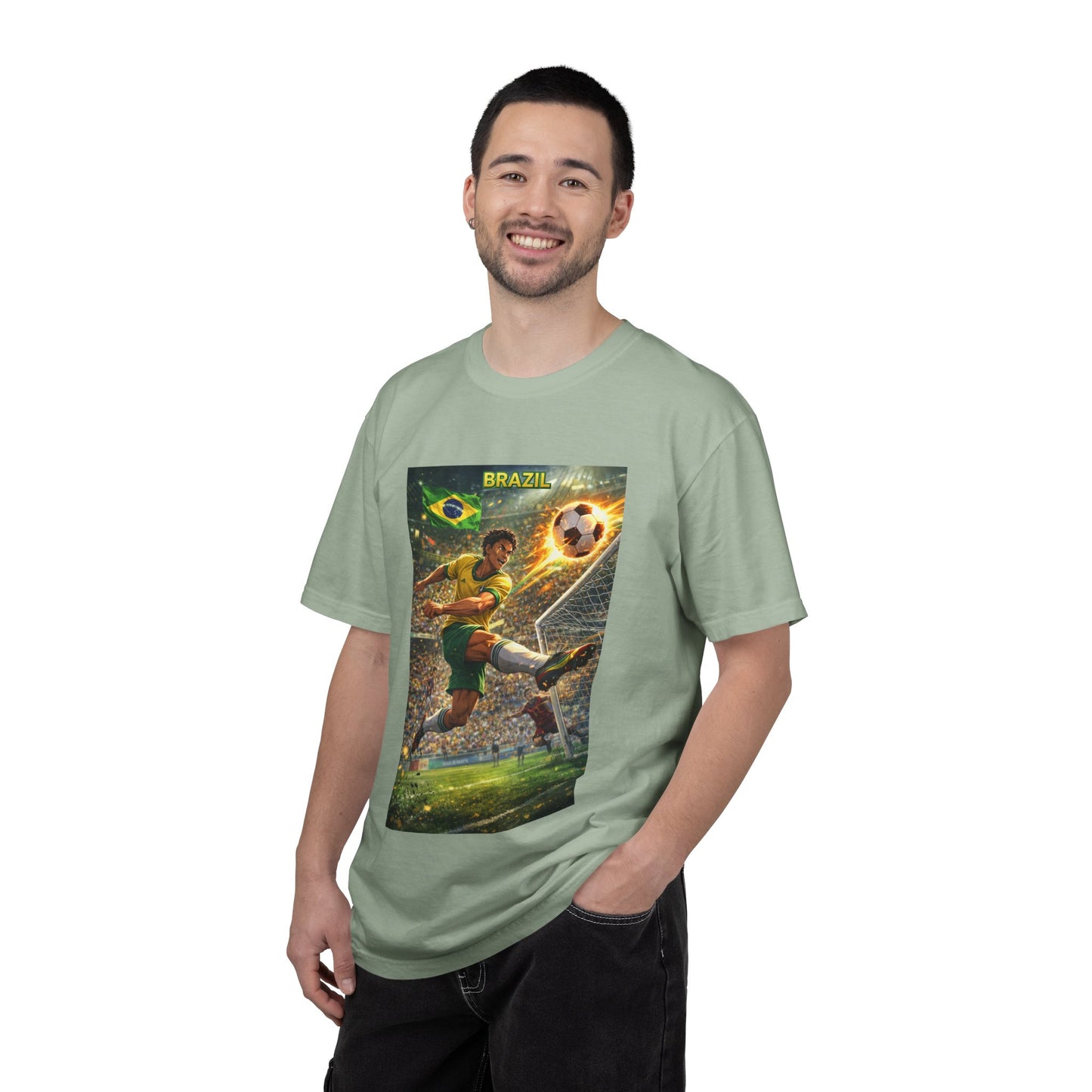 Brazil Soccer T-Shirt – Vintage Player Kick Graphic (Brazil)