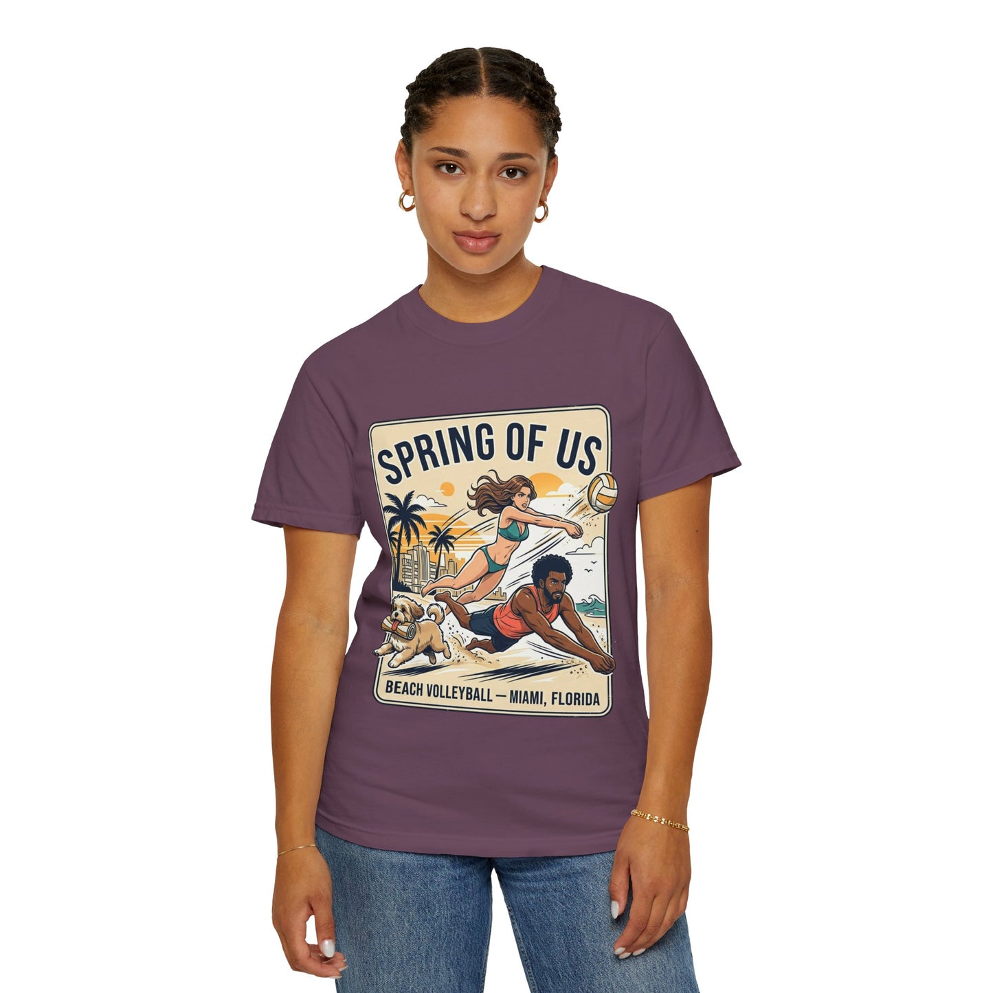 Spring of Us Beach Volleyball T-Shirt — Miami, Florida Retro Sun & Palm Tee
