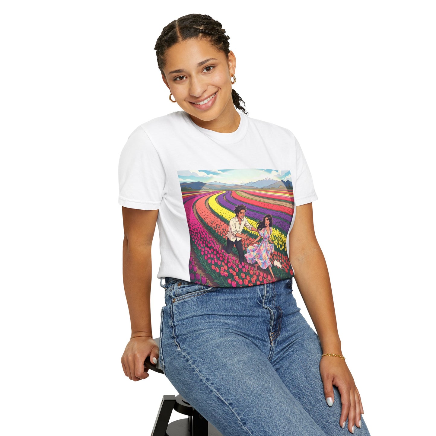 Spring of Us T-Shirt — Floral Field Vintage Couple Graphic Tee