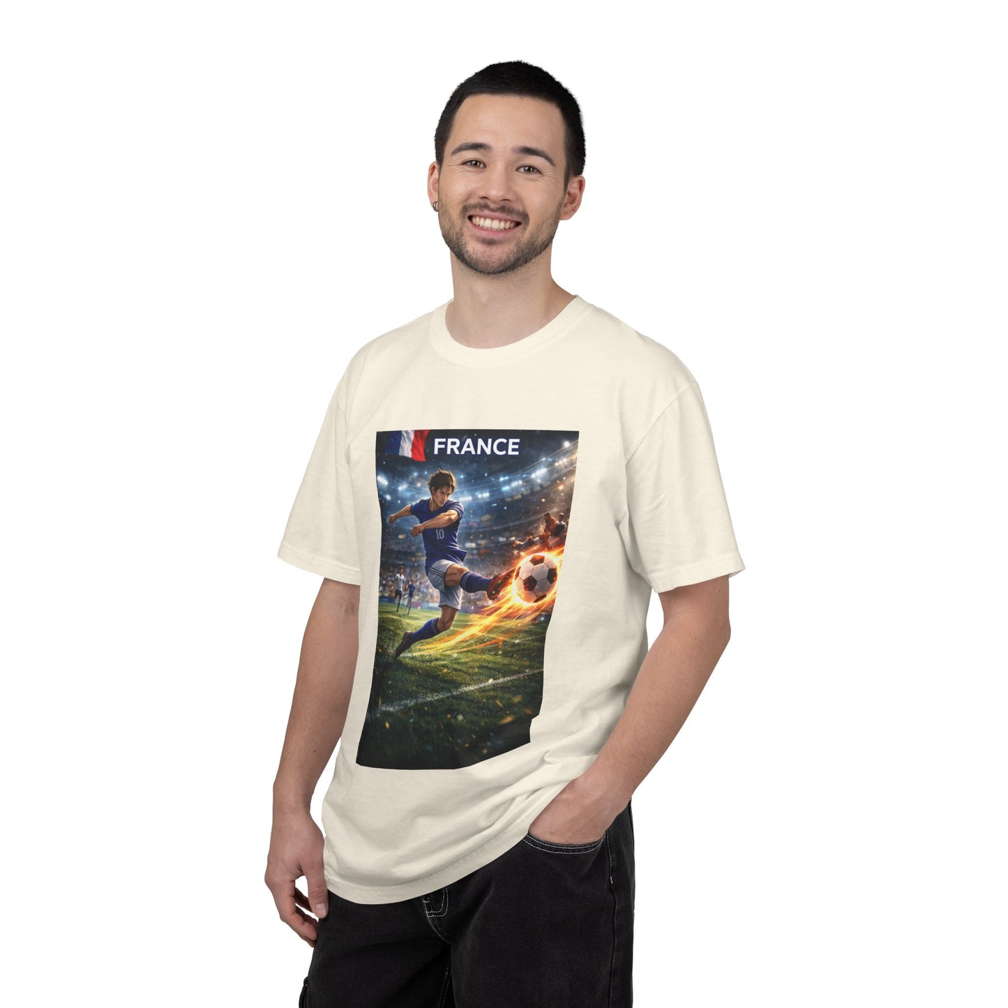 France Soccer Player Graphic T-Shirt — Football Kick Stadium Design