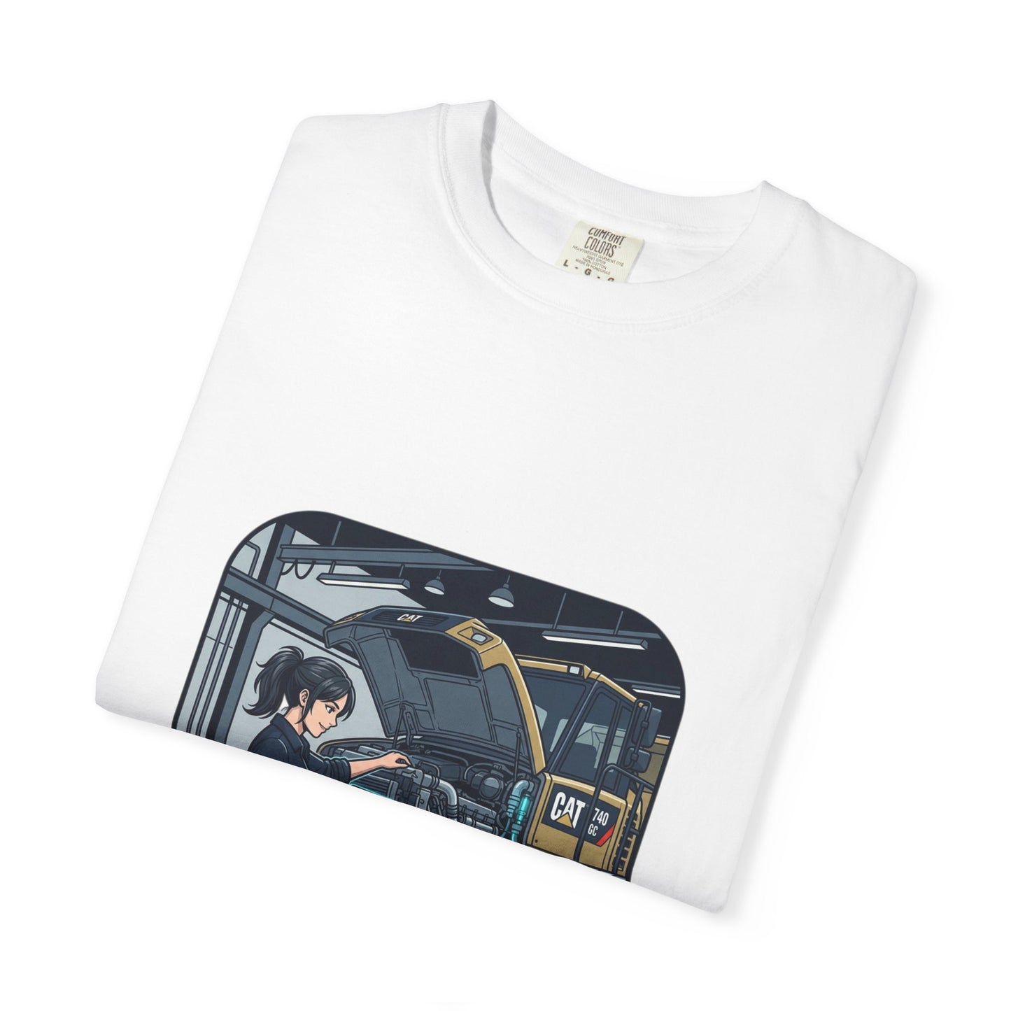 Mechanic Garage Scene T-Shirt — Vintage Truck Repair Illustration