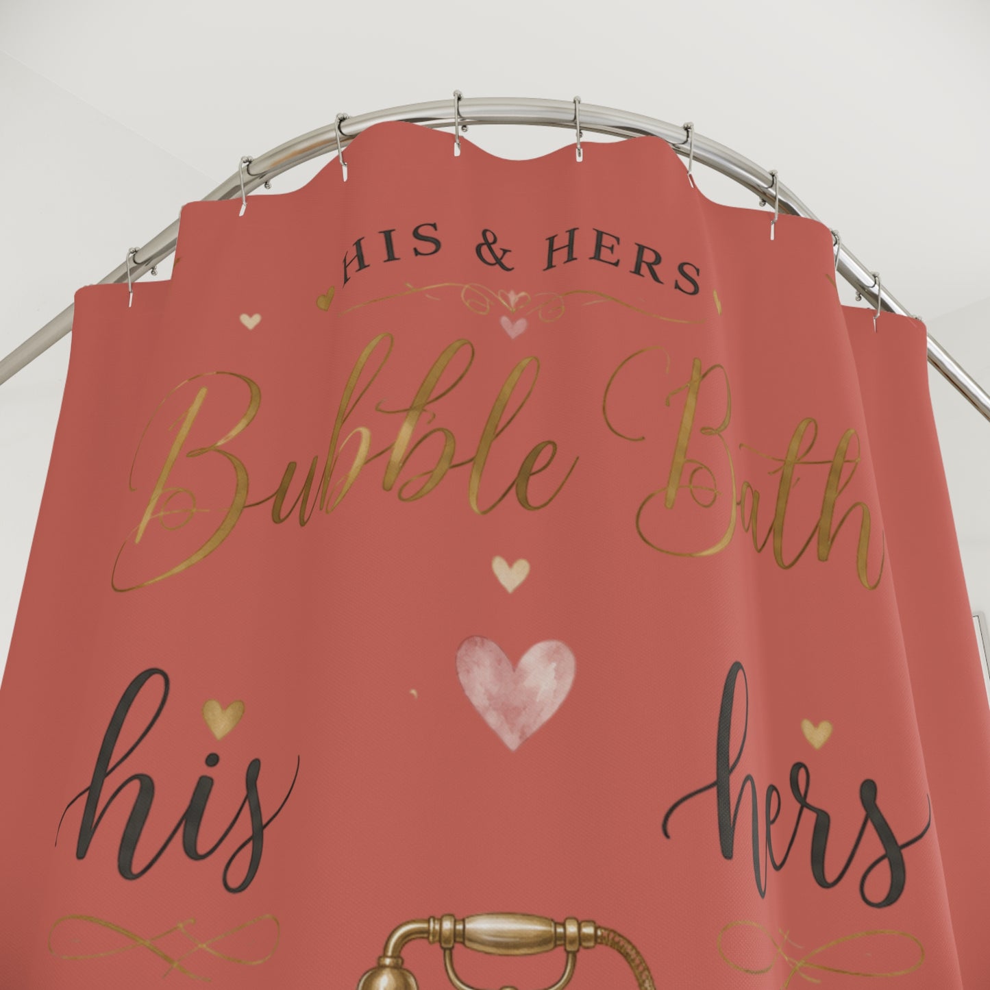 Petals & Suds. Sip. Soak & Stay! Shower Curtain – His & Hers Romantic Bath Decor for Couples