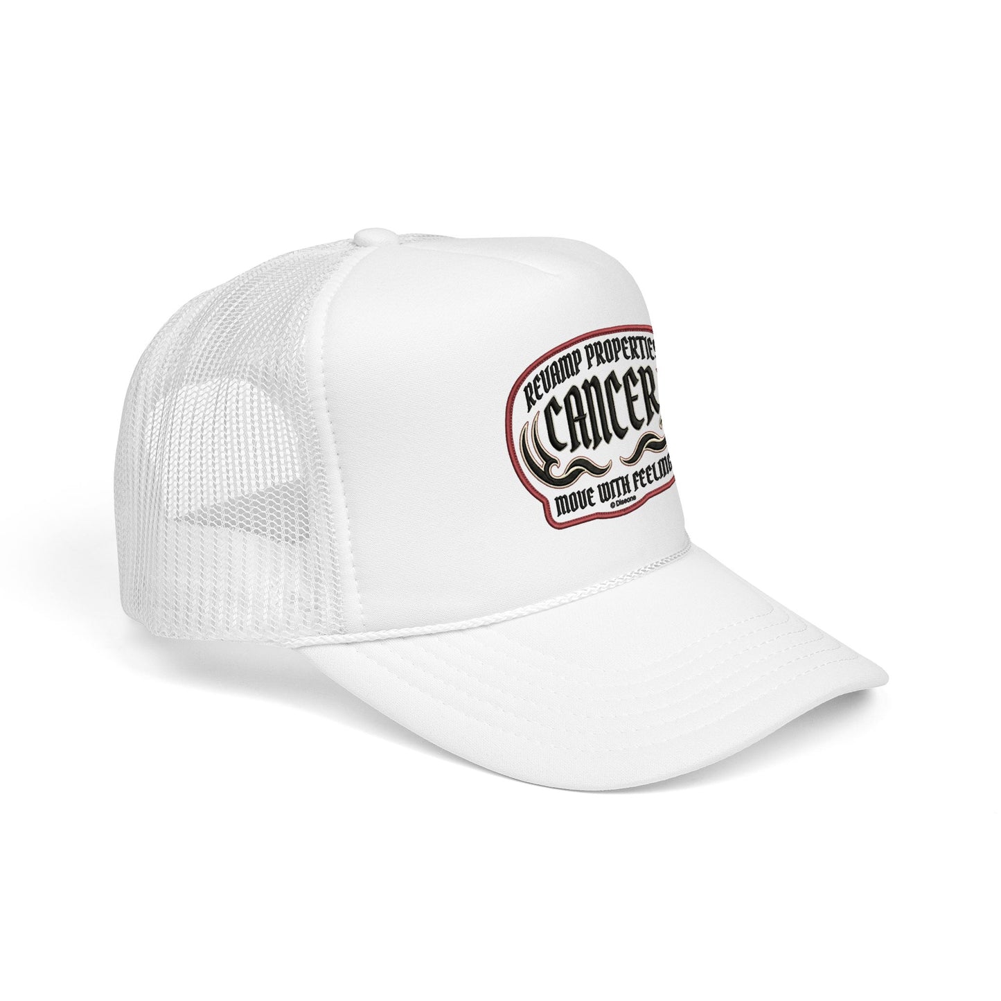 Cancer Zodiac Trucker Hat — Vintage Embroidered Skull & Crab Design