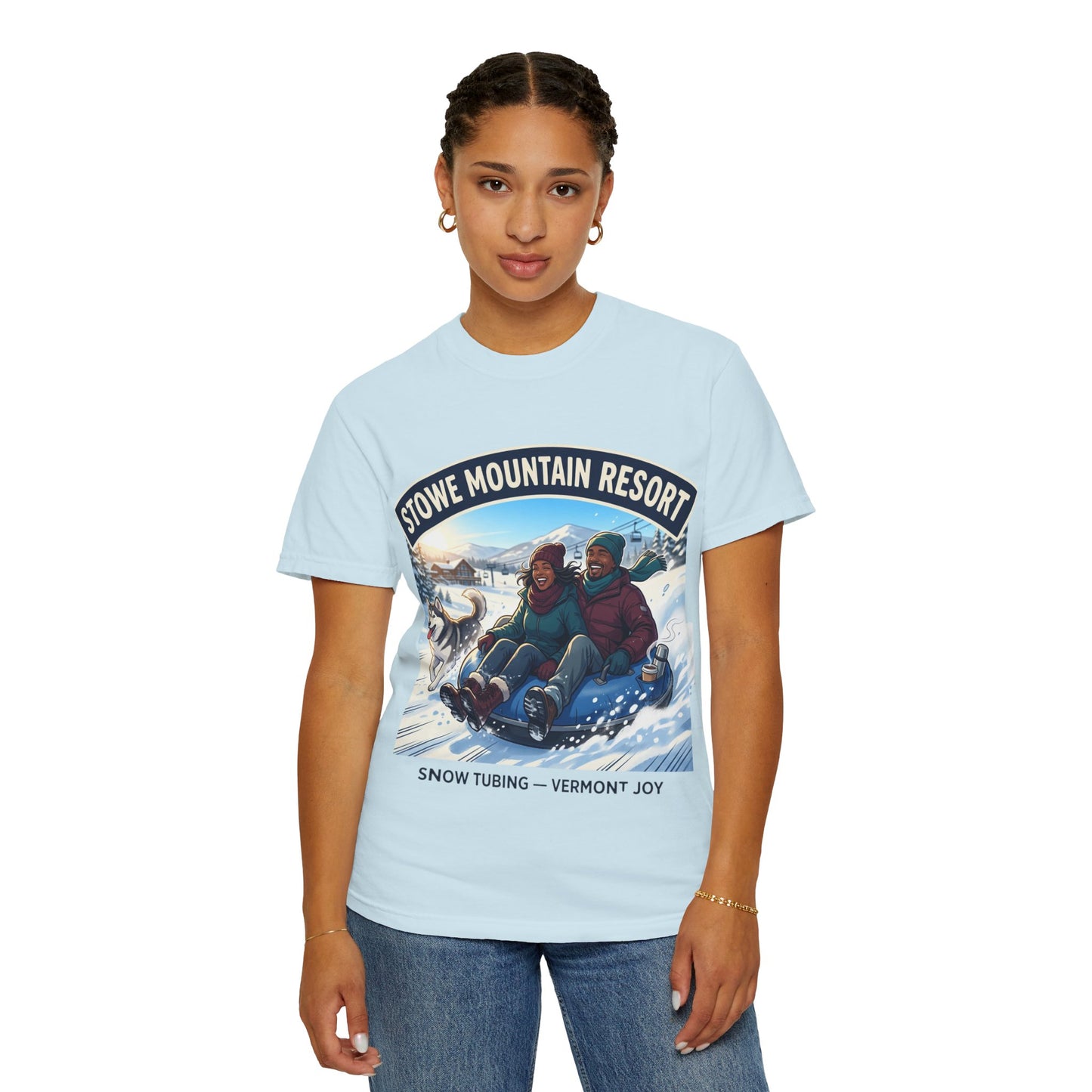 Stowe Mountain Resort Snow Tubing T-Shirt — "Vermont Joy" Winter Apparel