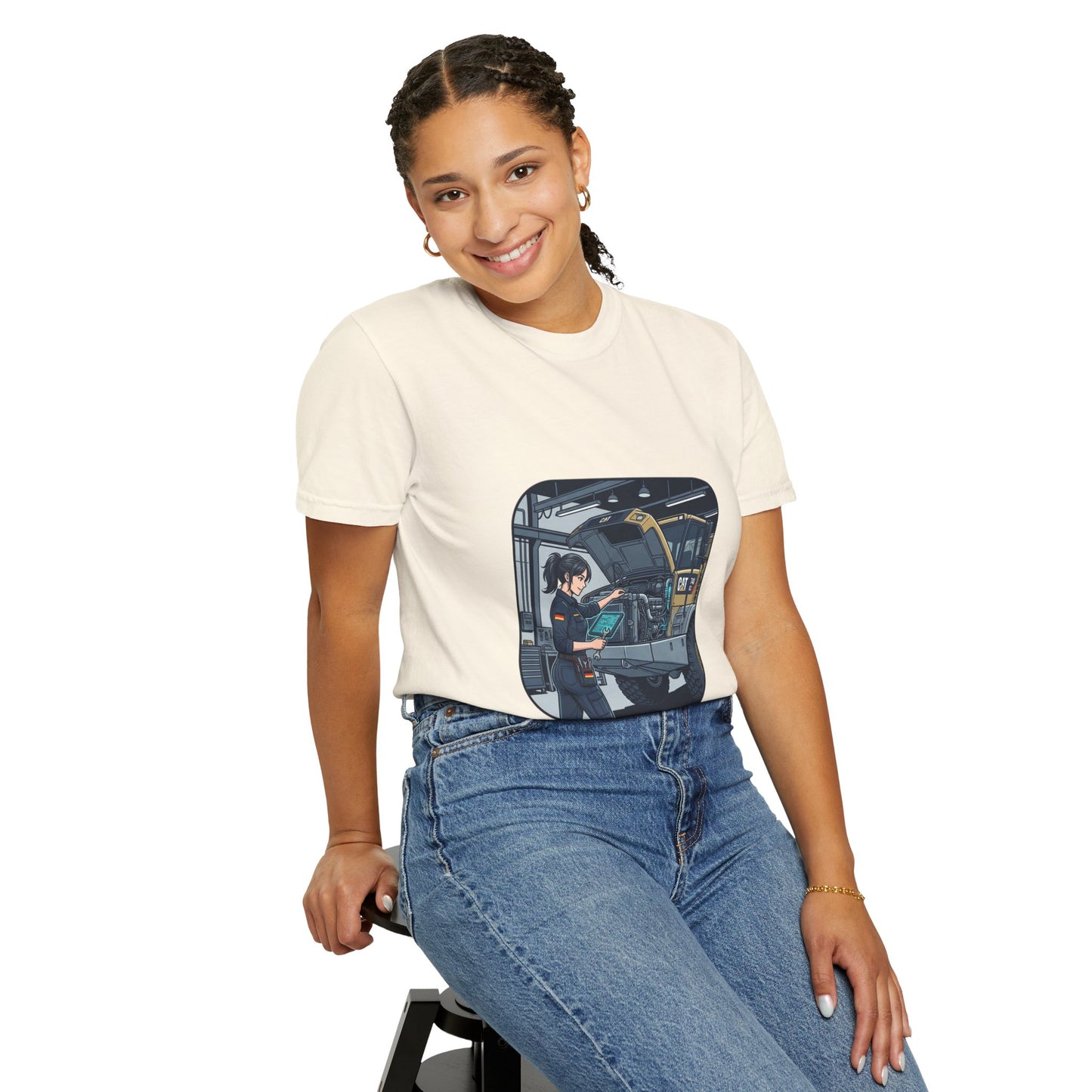 Mechanic Garage Scene T-Shirt — Vintage Truck Repair Illustration