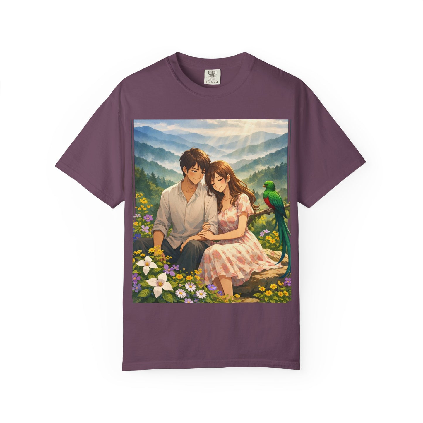 Romantic Anime Couple T-Shirt — Sunset Meadow Illustration