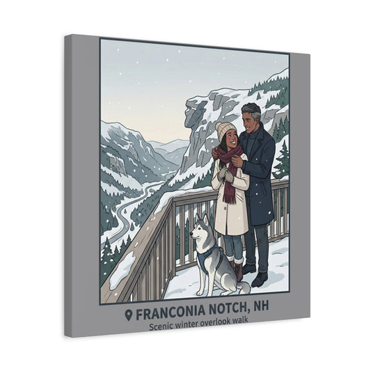 Franconia Notch Winter Couple Canvas Wall Art — Scenic New Hampshire Snowy Overlook Print