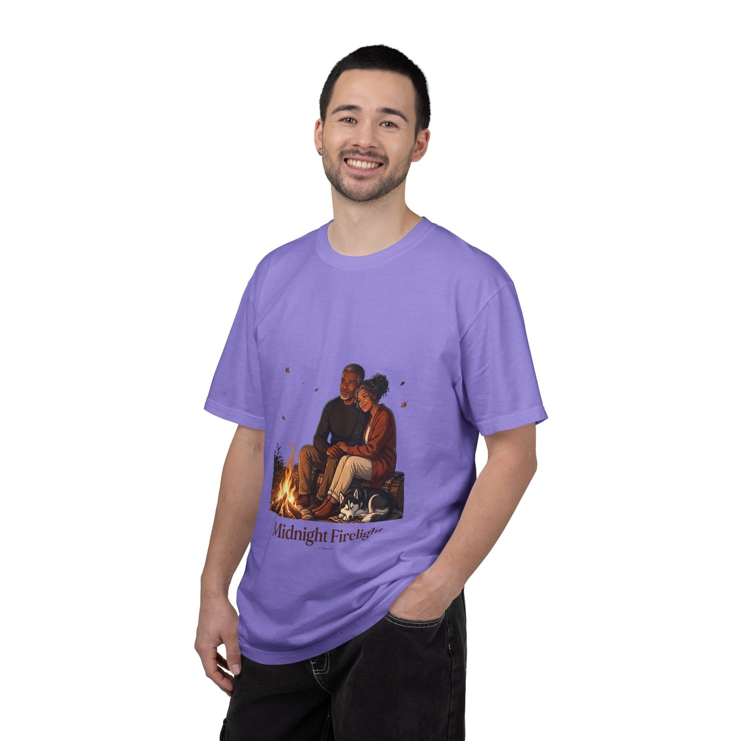 Midnight Firelight T-Shirt — Cozy Couple Campfire Graphic Tee