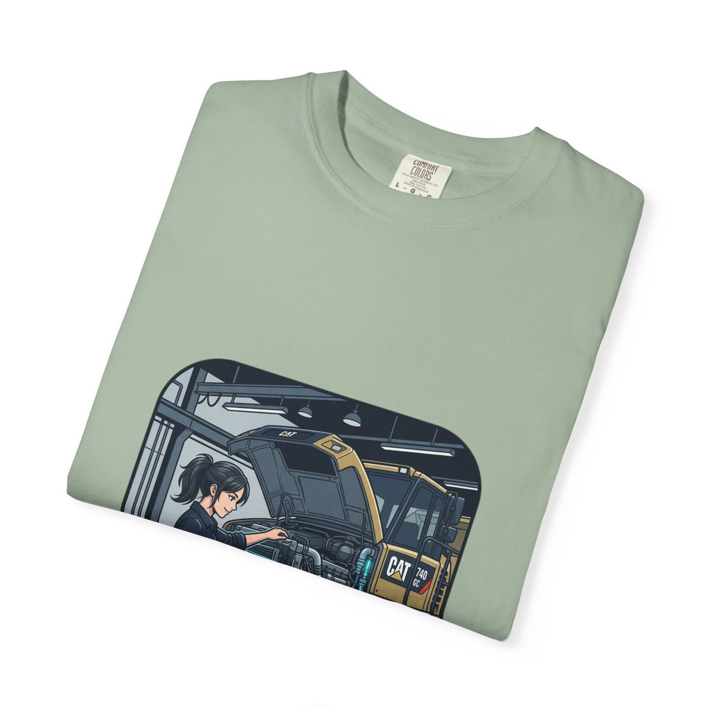 Mechanic Garage Scene T-Shirt — Vintage Truck Repair Illustration