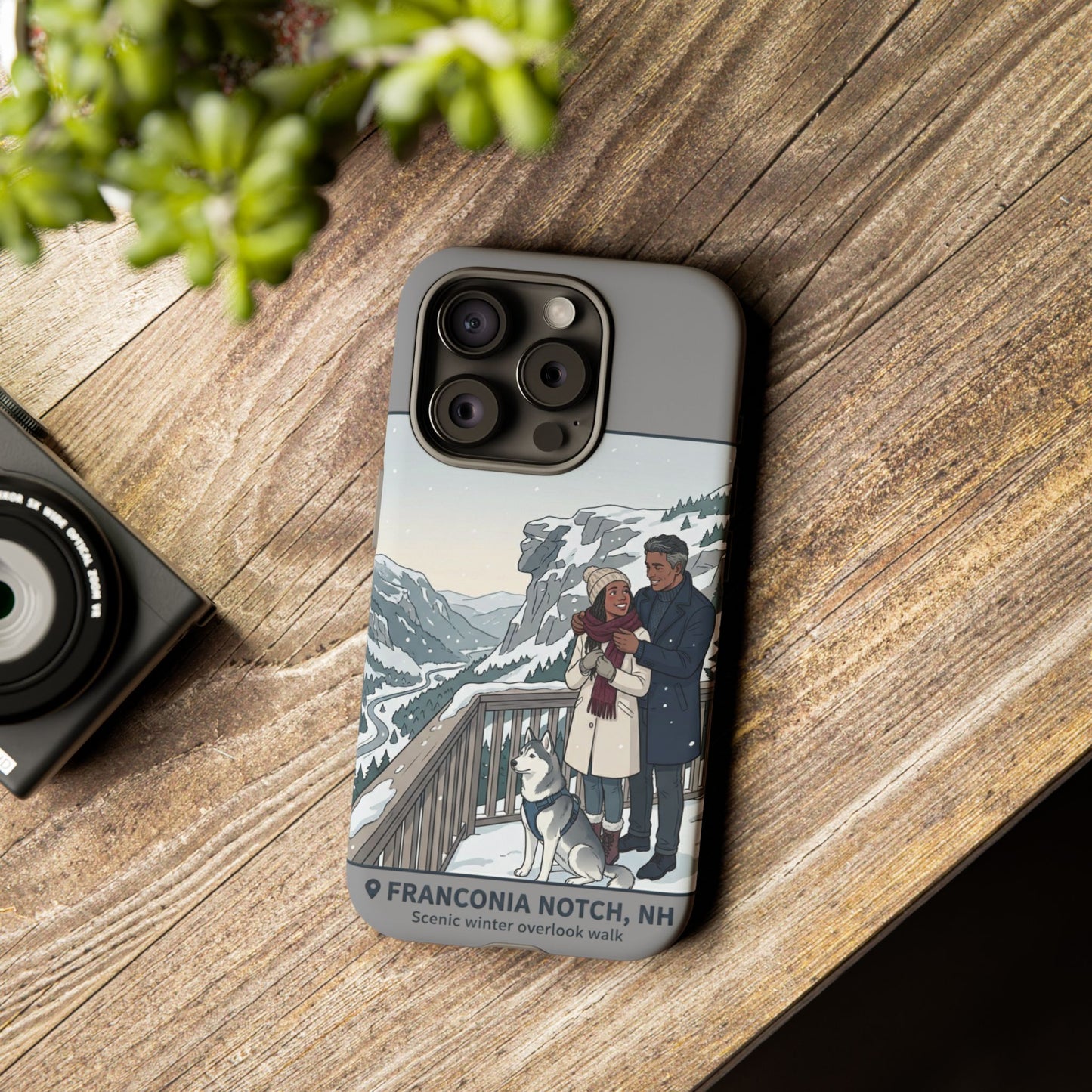 Winter Scenic Phone Case — Franconia Notch NH Couples & Husky Design