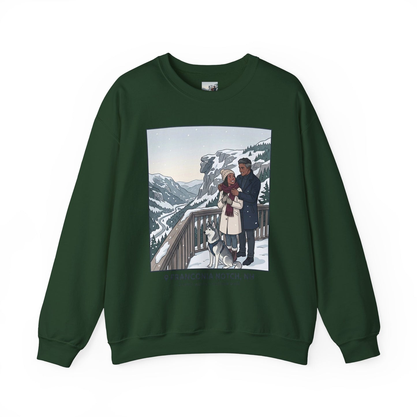 Crewneck Sweatshirt — Franconia Notch Winter Couple Scenic Graphic