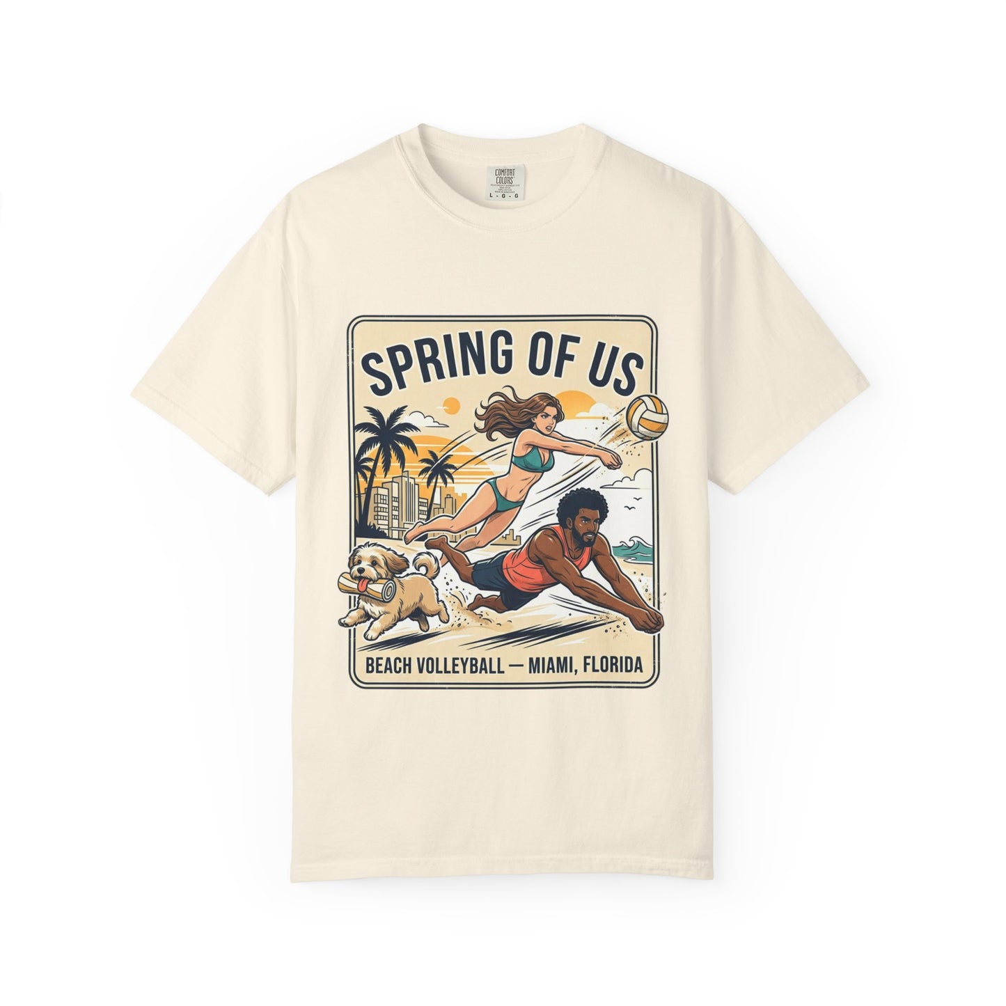 Spring of Us Beach Volleyball T-Shirt — Miami, Florida Retro Sun & Palm Tee