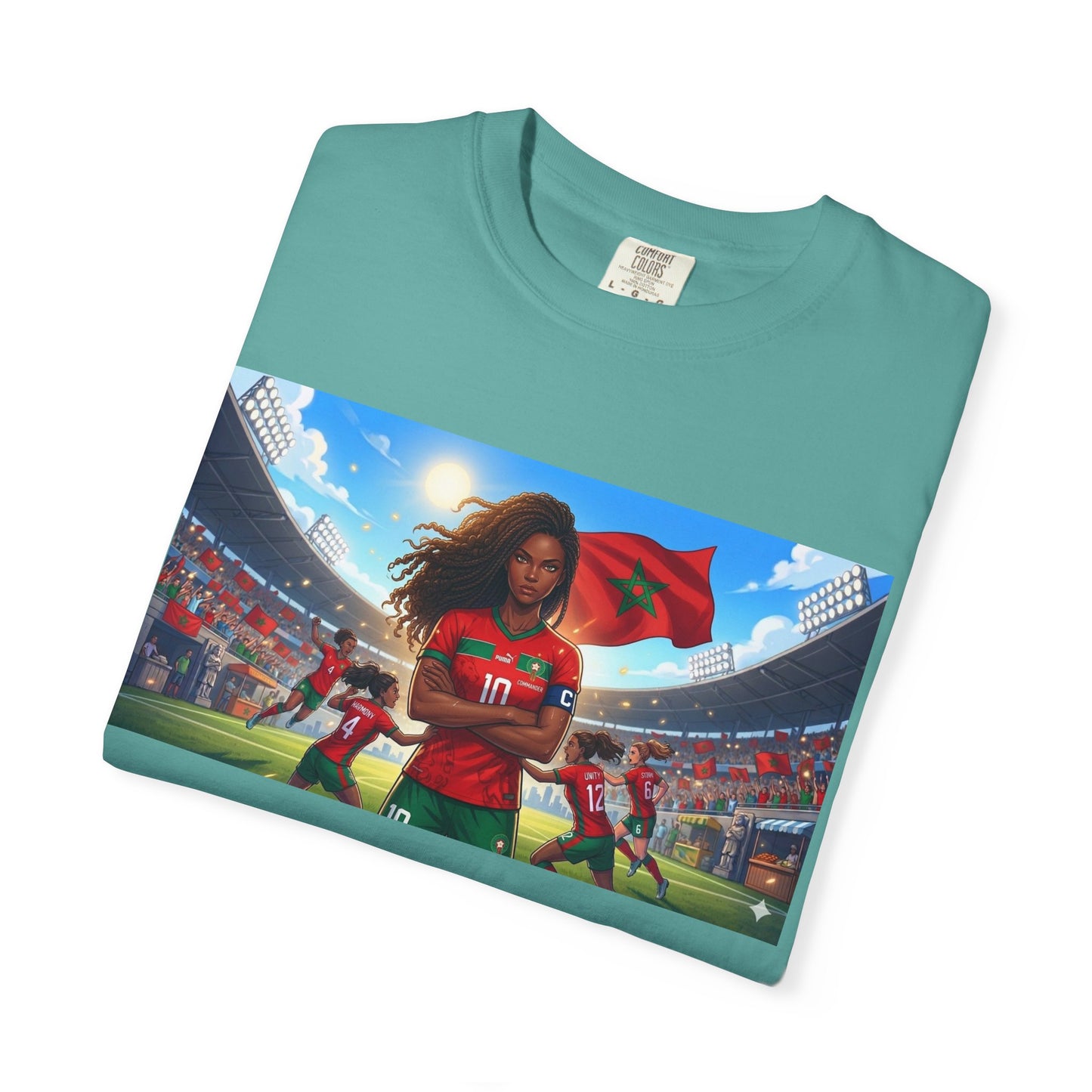 Morocco Soccer Champion Graphic T-Shirt — Inspiring Women’s Football Stadium Design