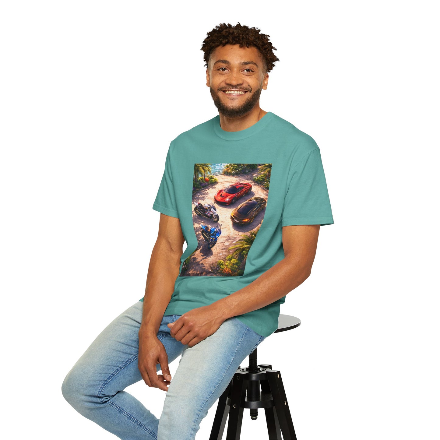 MULTI-VEHICLE - T-Shirt — Tropical Sports Cars & Motorbikes Print