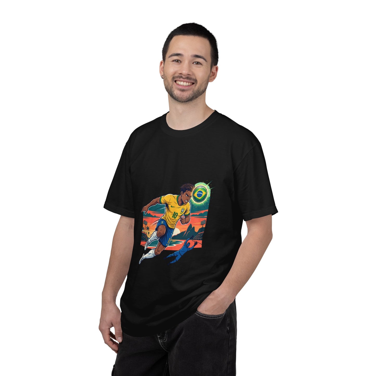 Brazil Soccer Player Graphic T-Shirt — Retro Sunset Football Tee