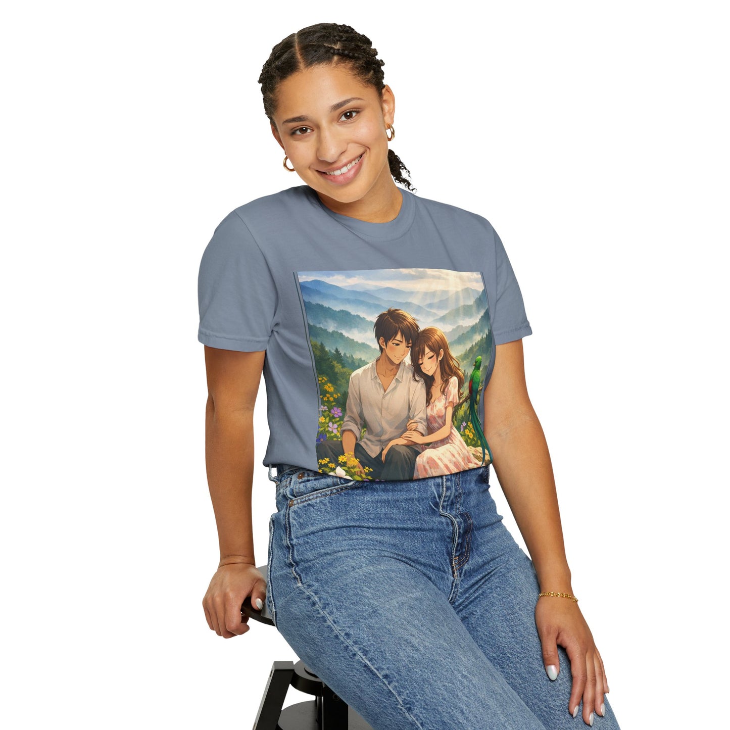 Romantic Anime Couple T-Shirt — Sunset Meadow Illustration