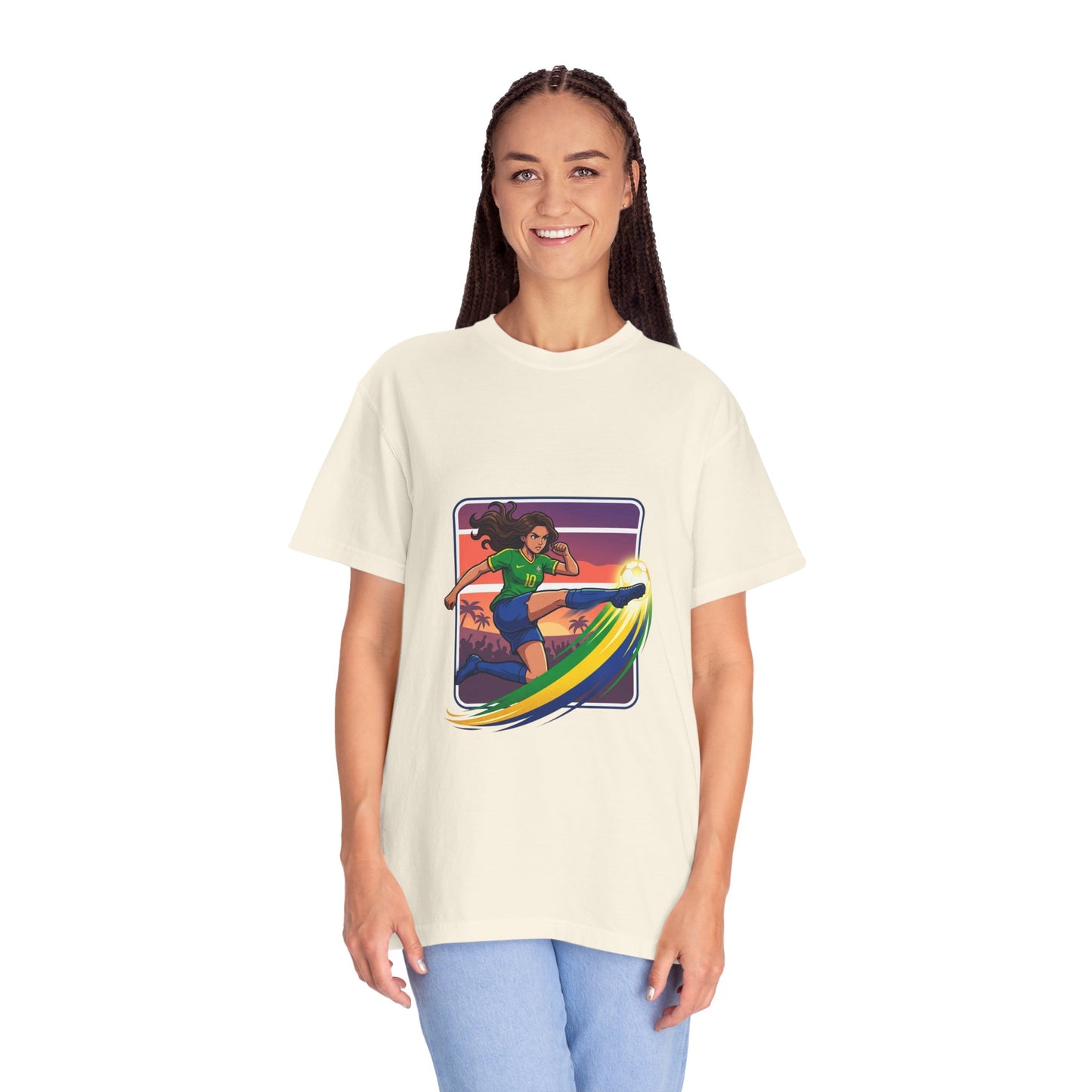 Surfing Sunset T-Shirt — Girl Surfer Rainbow Wave Graphic Tee