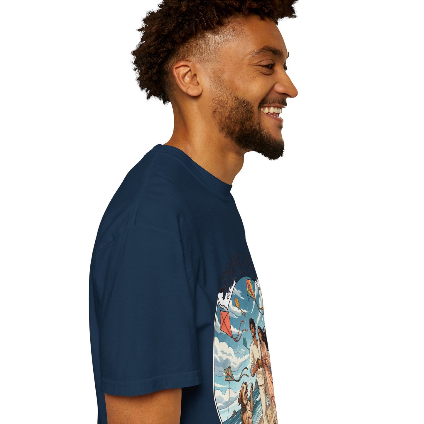 Spring of Us T-Shirt — Romantic Beach Couple Illustration with Dog