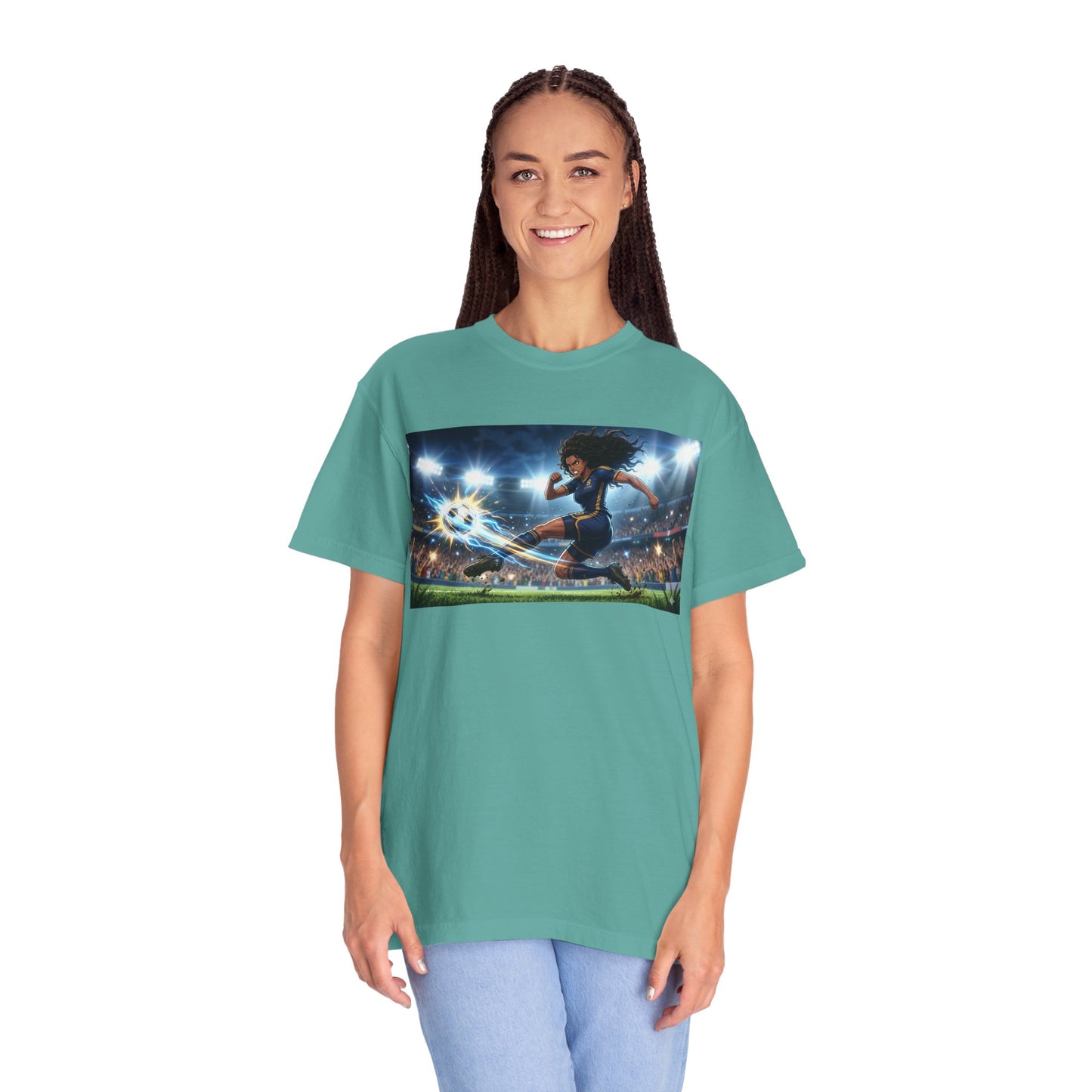 Soccer Kick Graphic T-Shirt — Energetic Stadium Football Design