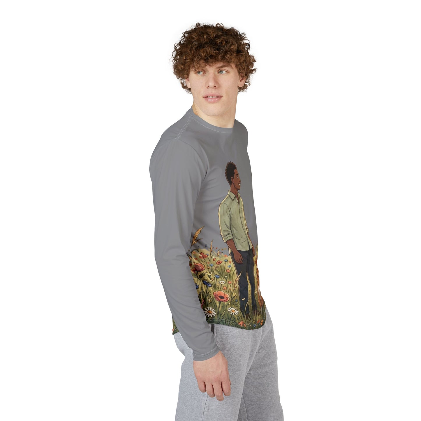 Romantic Couple & Dog Long Sleeve Shirt — Sun Protection AOP