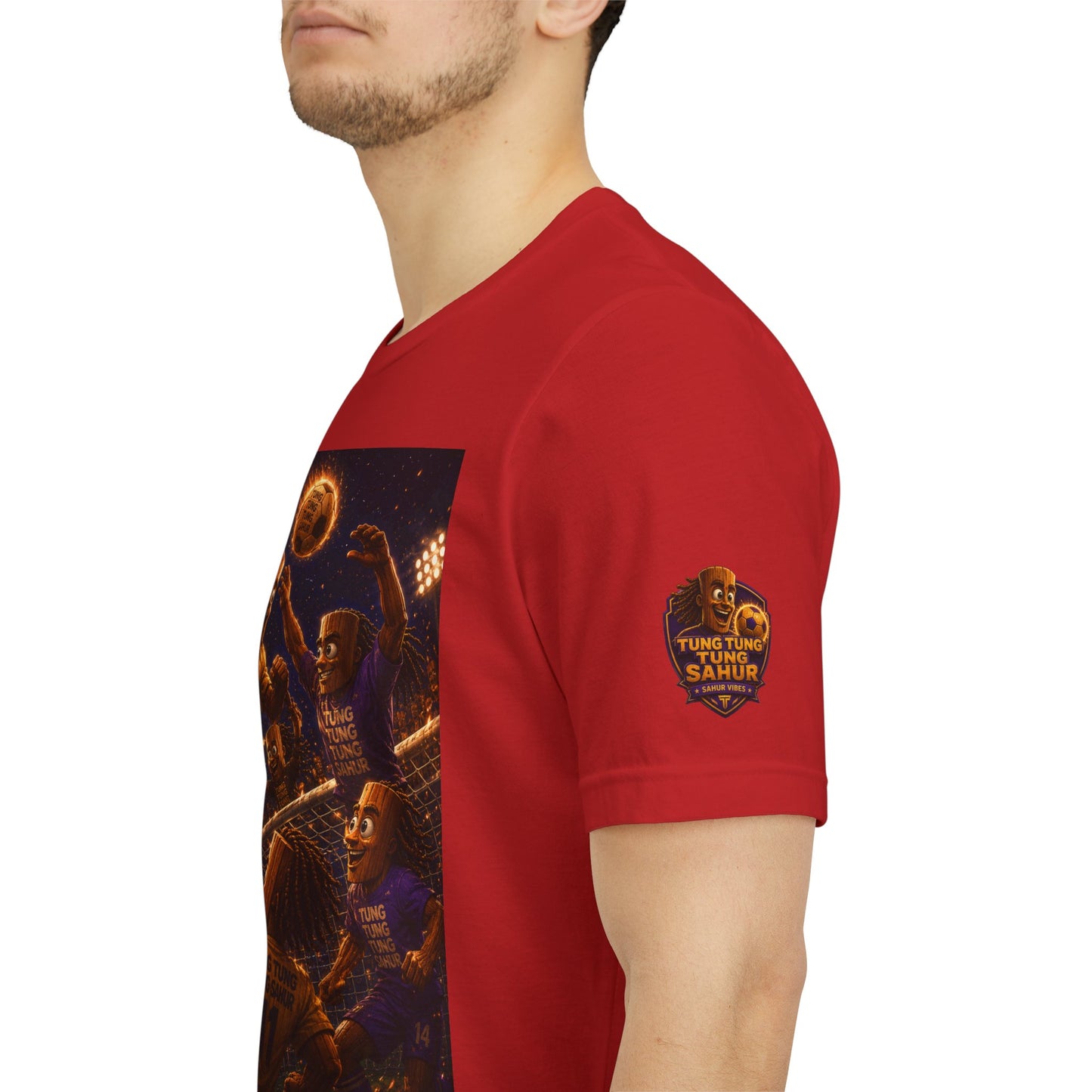 Tung Tung Tung Sahur Header Goal Soccer Action Graphic Tee — Team Court Night Design