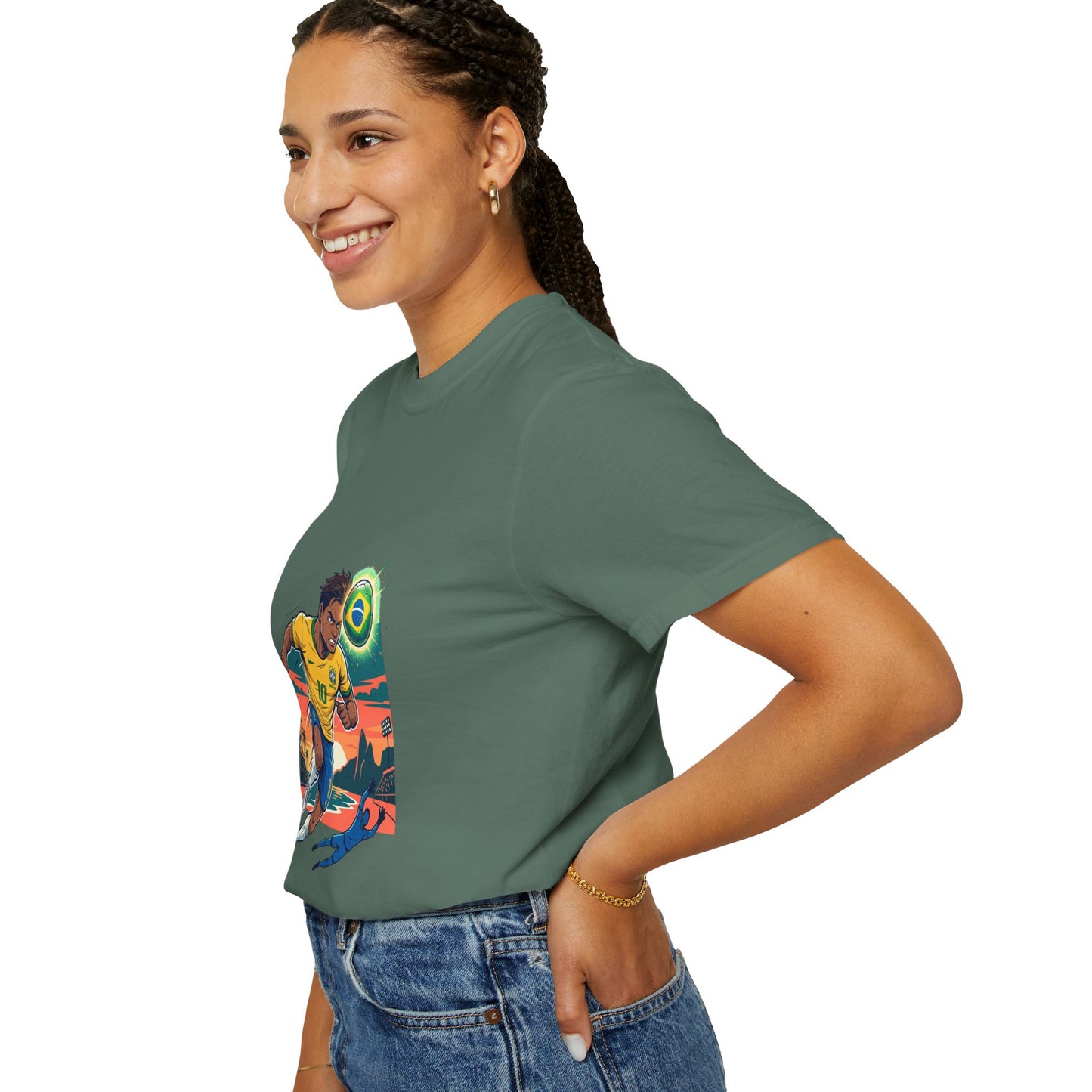 Brazil Soccer Player Graphic T-Shirt — Retro Sunset Football Tee