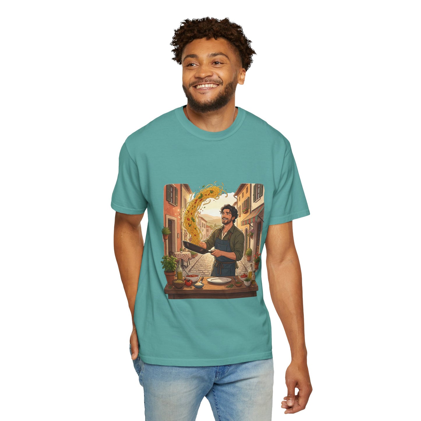 Italian Chef Pasta Toss T-Shirt — Vintage Street Kitchen Cooking Graphic Tee