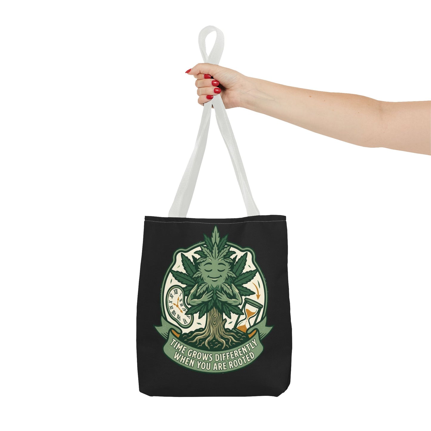 Rooted Tree Spirit Tote Bag — “Time Grows Different When You Are Rooted” Eco Tote