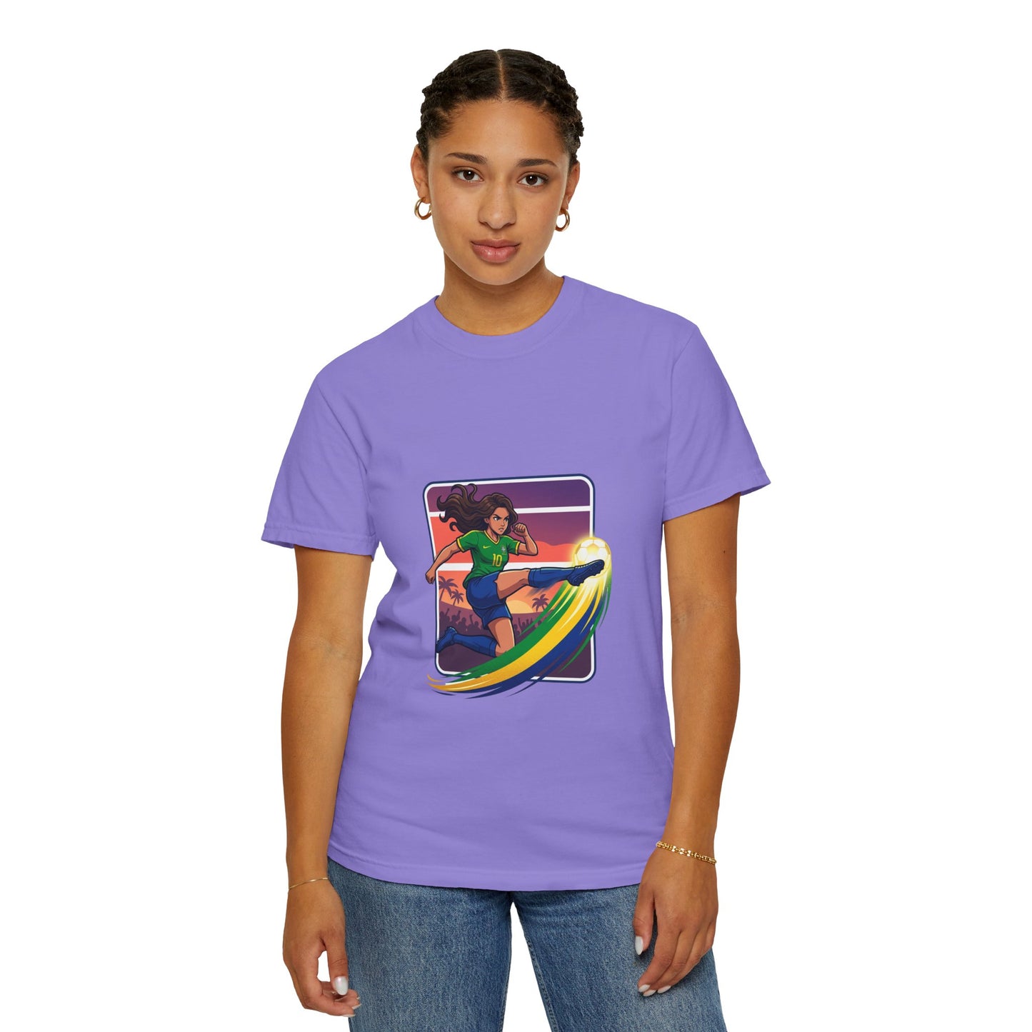 Surfing Sunset T-Shirt — Girl Surfer Rainbow Wave Graphic Tee