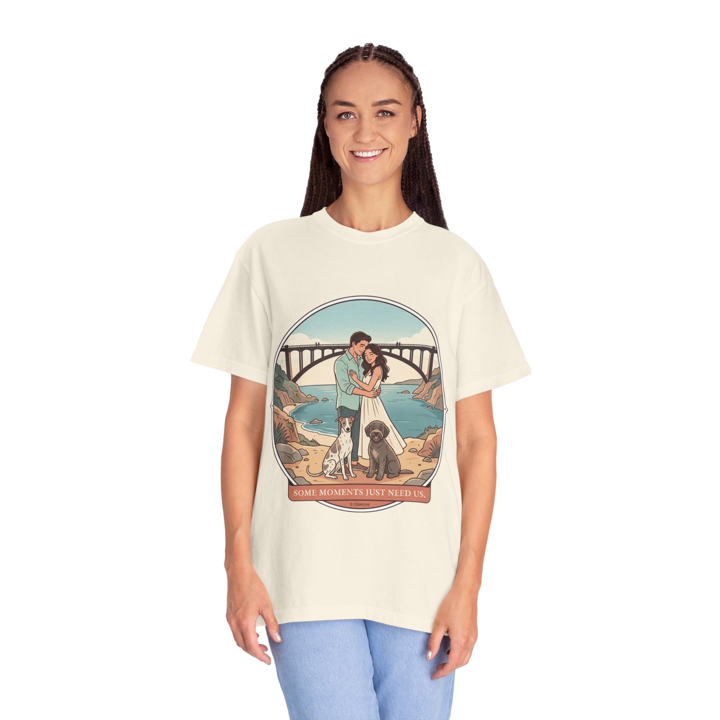 T-Shirt — Romantic Coastal Couples Tee “Some Moments Are Forever” with Dogs