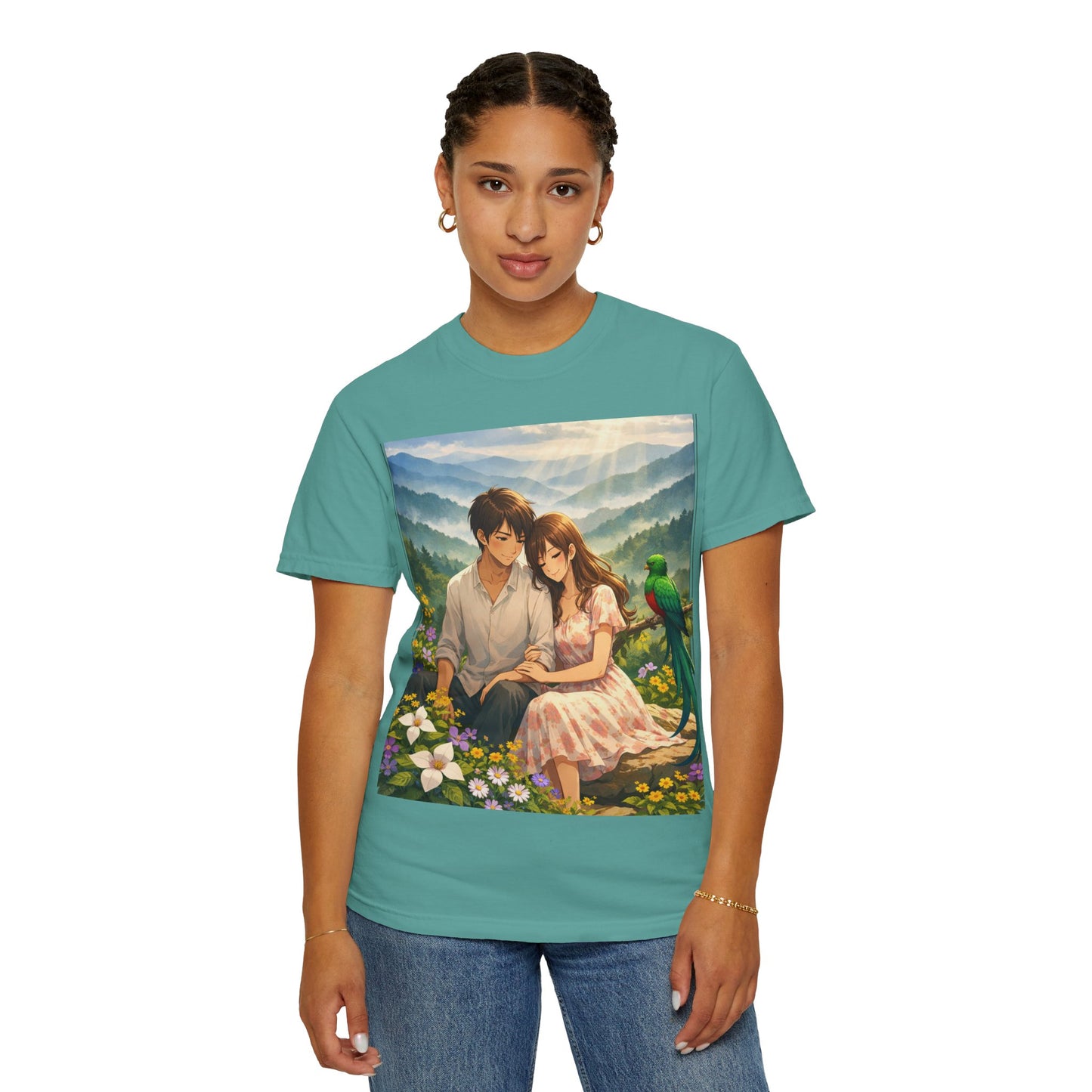 Romantic Anime Couple T-Shirt — Sunset Meadow Illustration