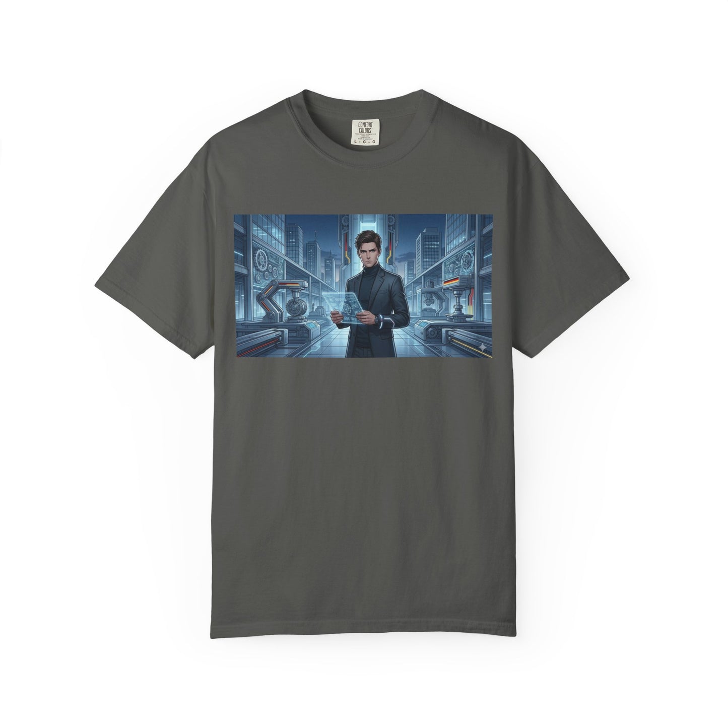 Cyberpunk Detective T-Shirt — Futuristic Noir Cityscape Graphic Tee