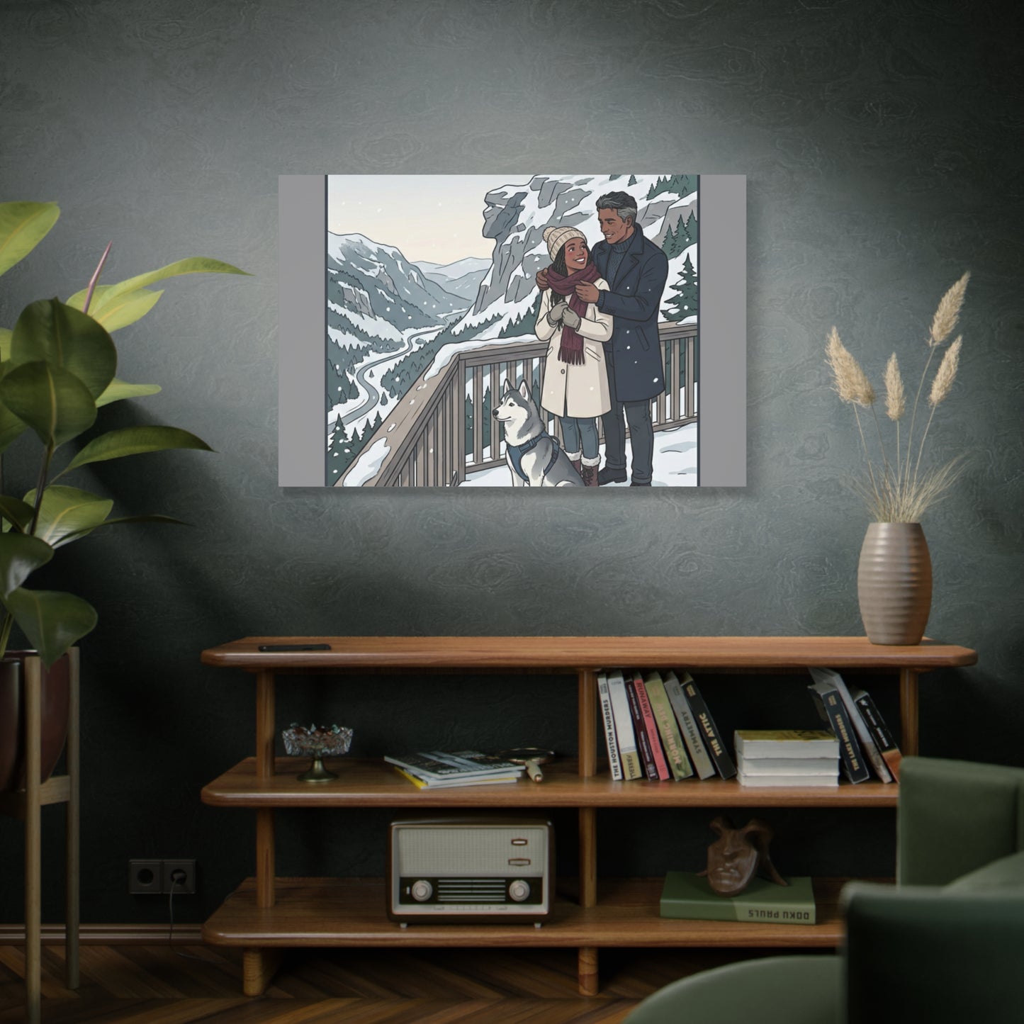 Franconia Notch Winter Couple Canvas Wall Art — Scenic New Hampshire Snowy Overlook Print