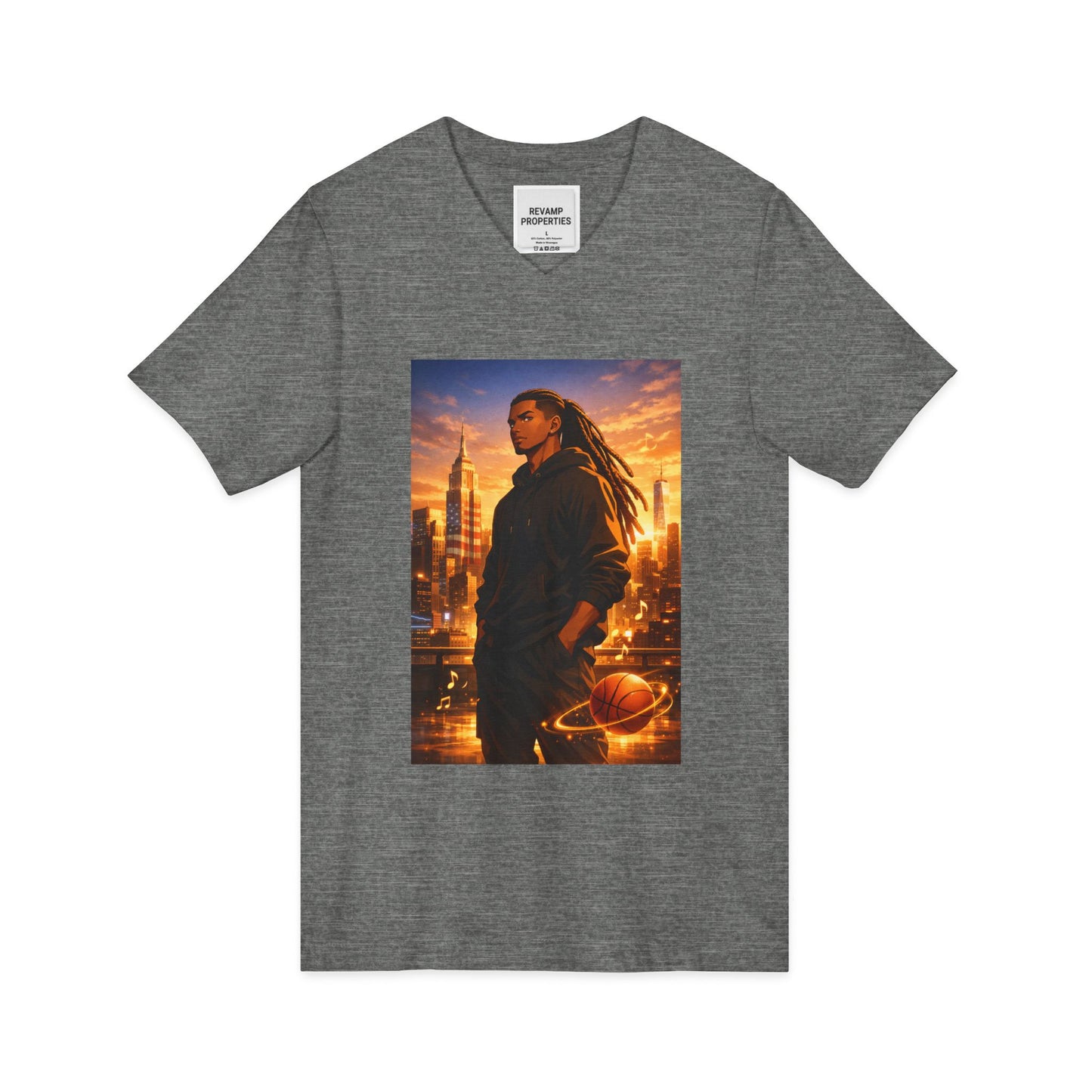 Dreadlocks Sunset Cityscape V-Neck Tee