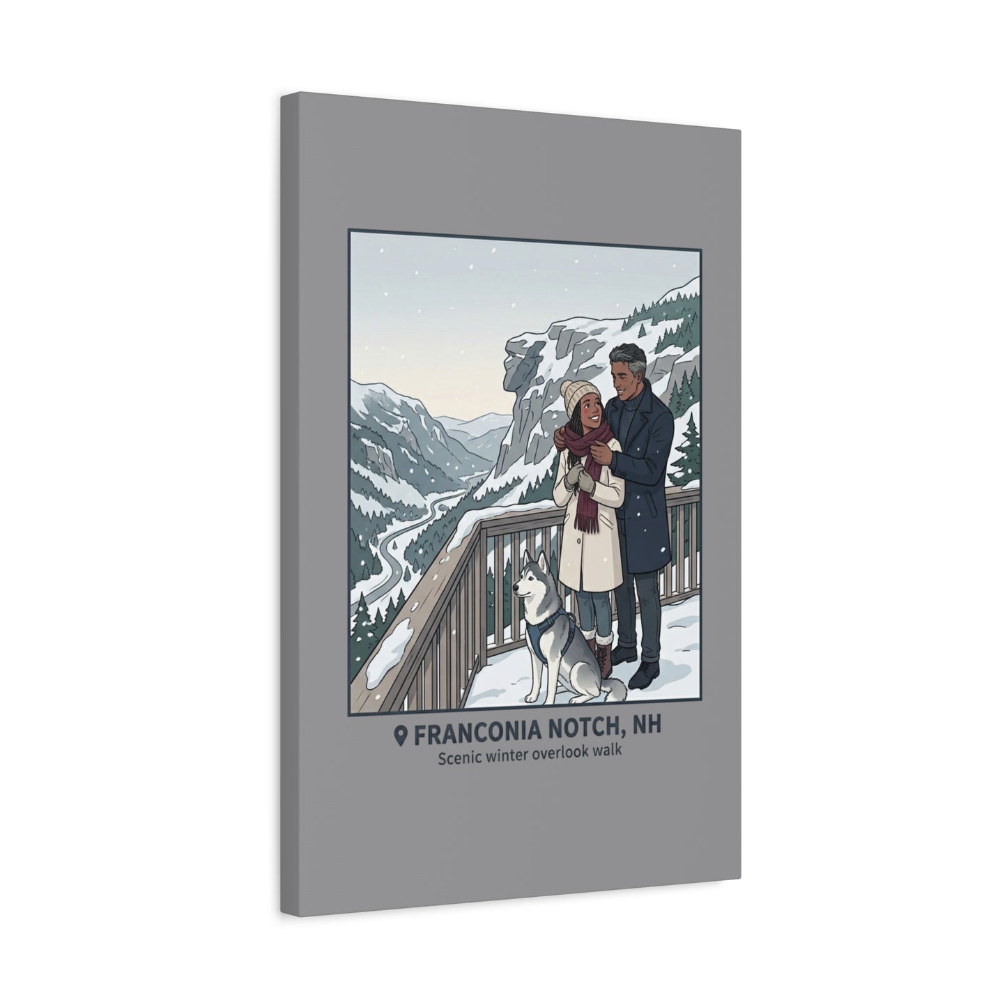 Franconia Notch Winter Couple Canvas Wall Art — Scenic New Hampshire Snowy Overlook Print